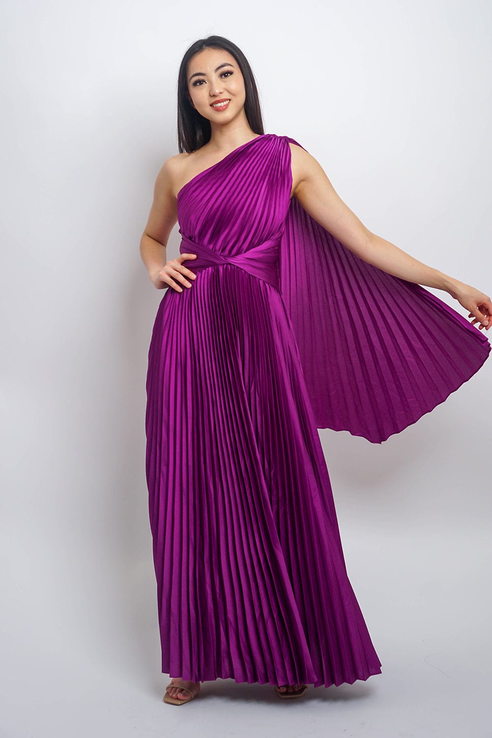 DCD Gown Orchid One Shl Pleats W/sleeve Gown