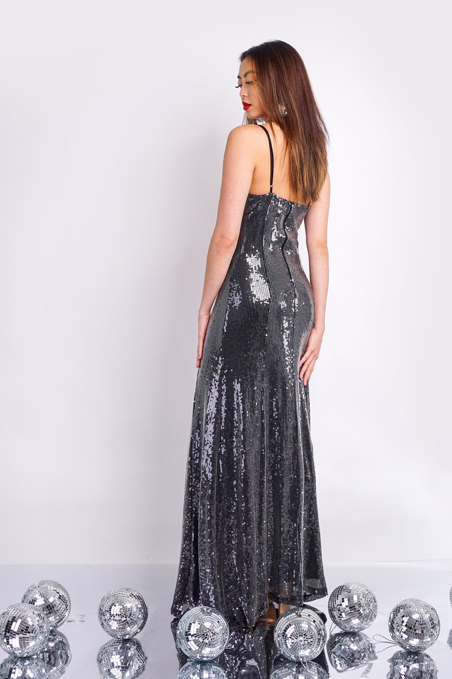 DCD GOWNS Black Clear Sequin Gown