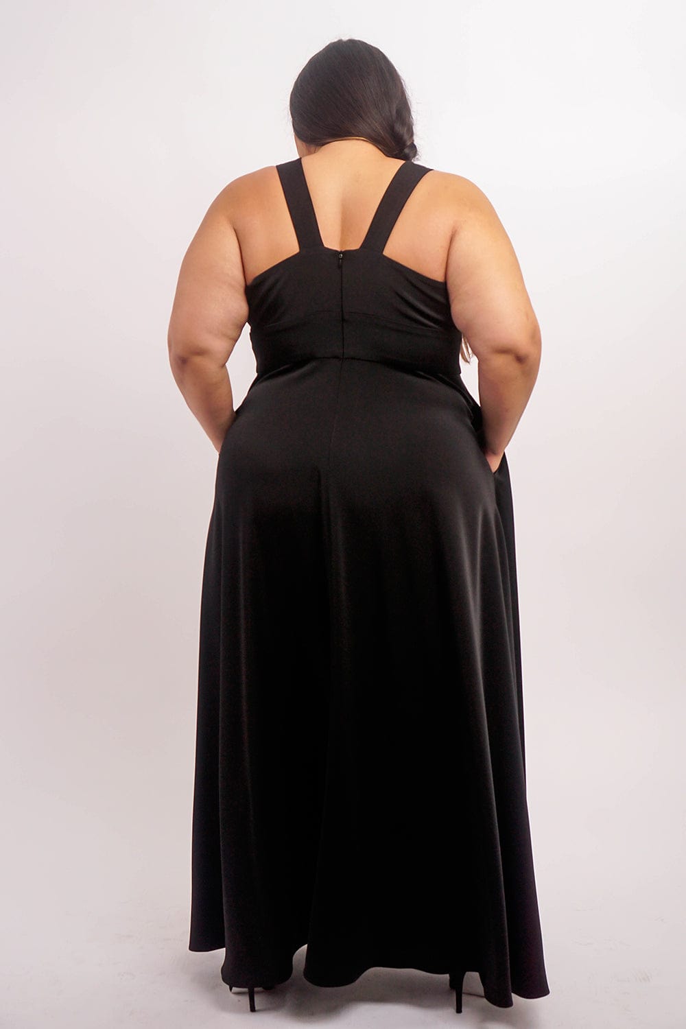 DCD GOWNS Black V Neck Front Slit Soraya Gown
