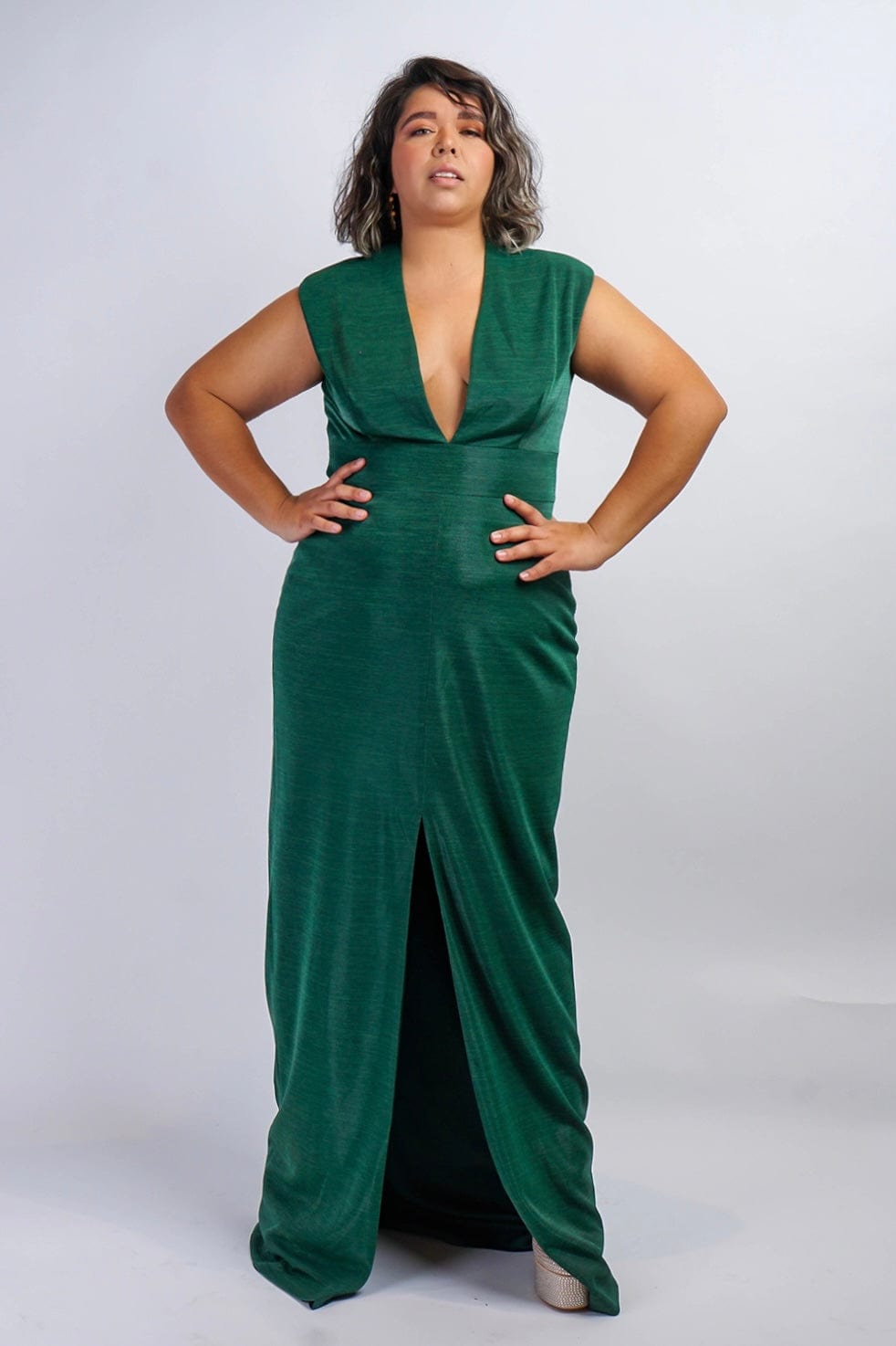 Chloe Dao GOWNS Emerald Green Luxe V Neck Aiden Gown