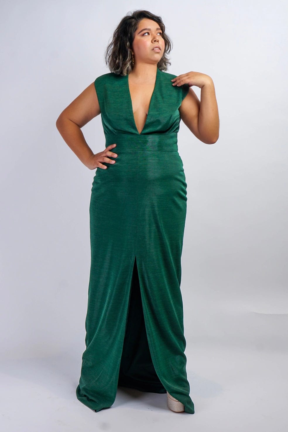 Chloe Dao GOWNS Emerald Green Luxe V Neck Aiden Gown