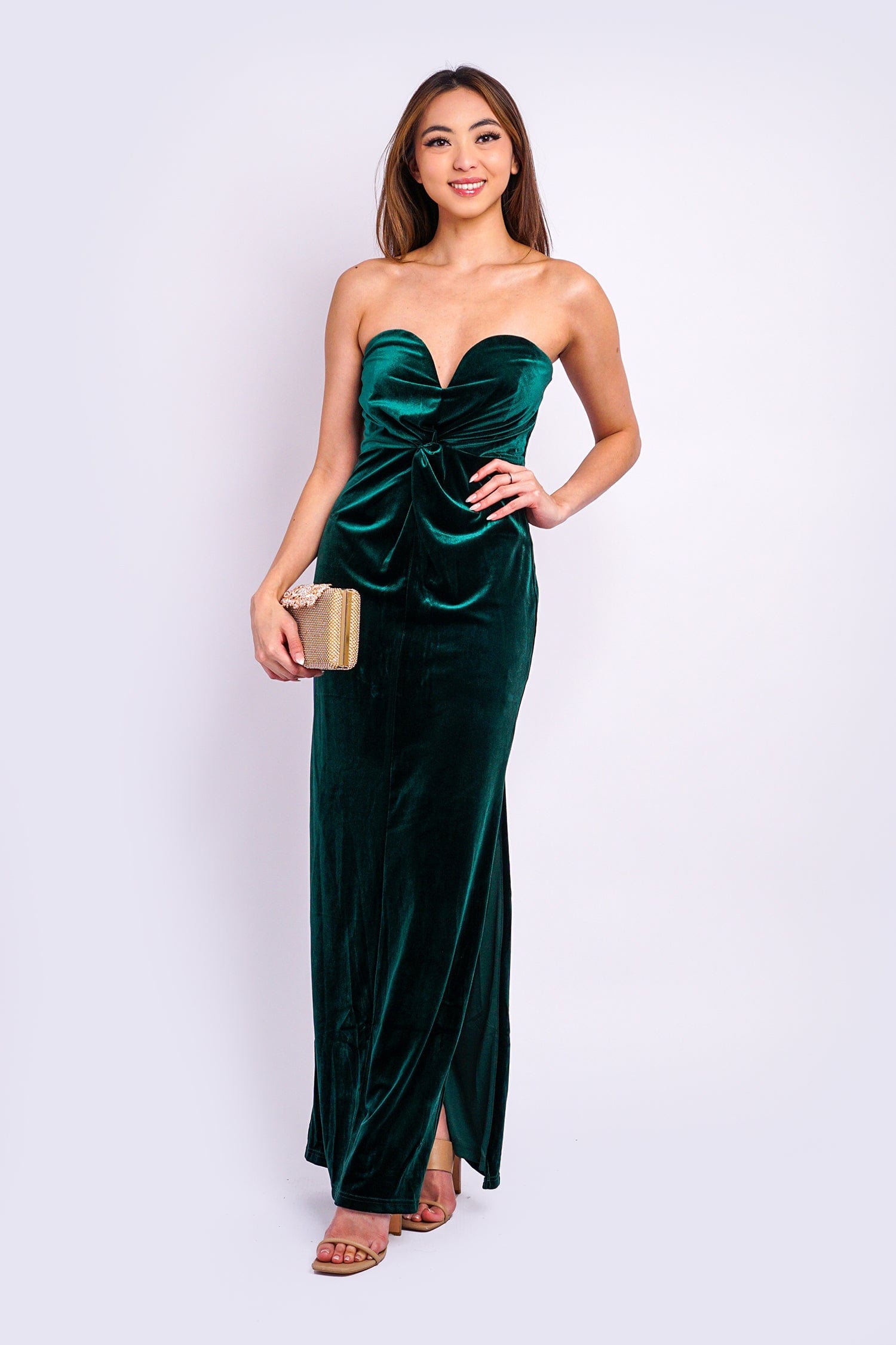 DCD GOWNS Emerald Strapless Sweetheart Velvet Gown