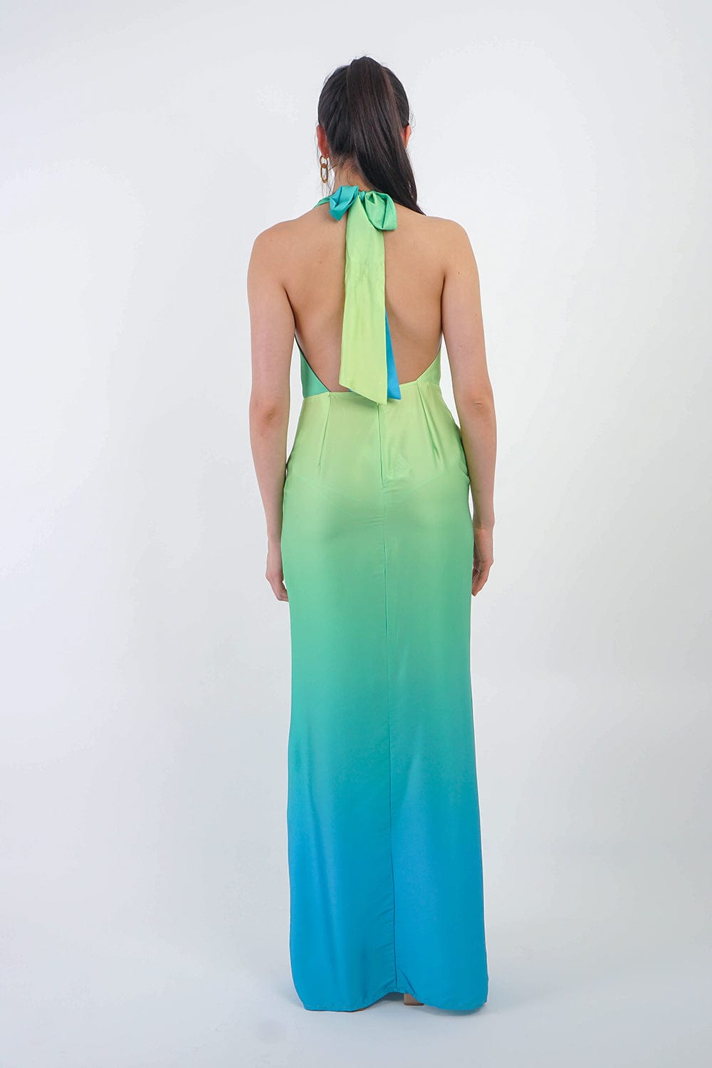 DCD GOWNS Lime Ombre Halter Cowl Gown