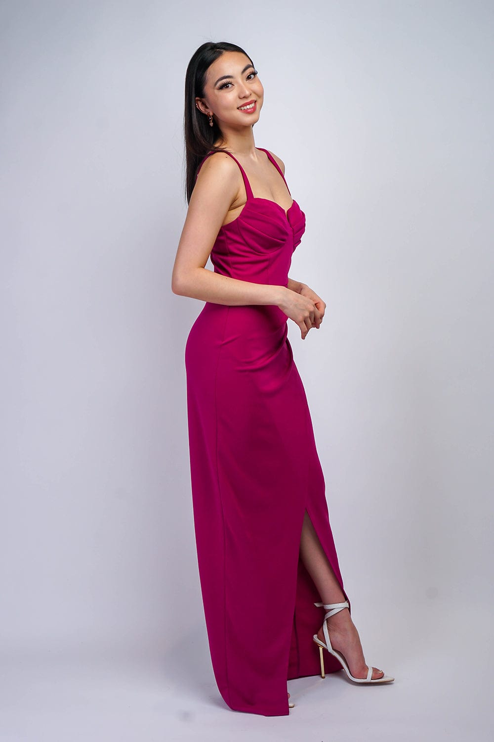 DCD GOWNS Magenta Bustier Side Drape Gown