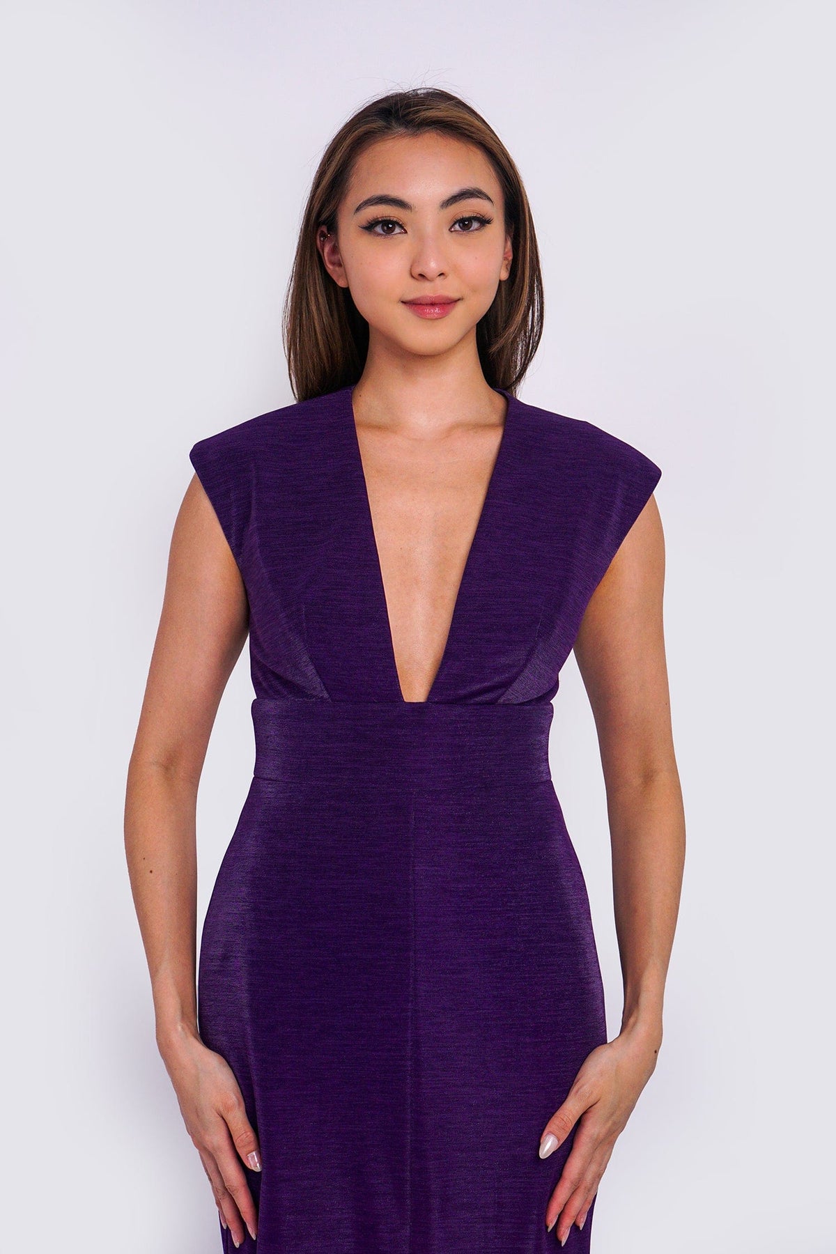 Chloe Dao gowns Purple Lux Sheen V Neck Aiden Gown
