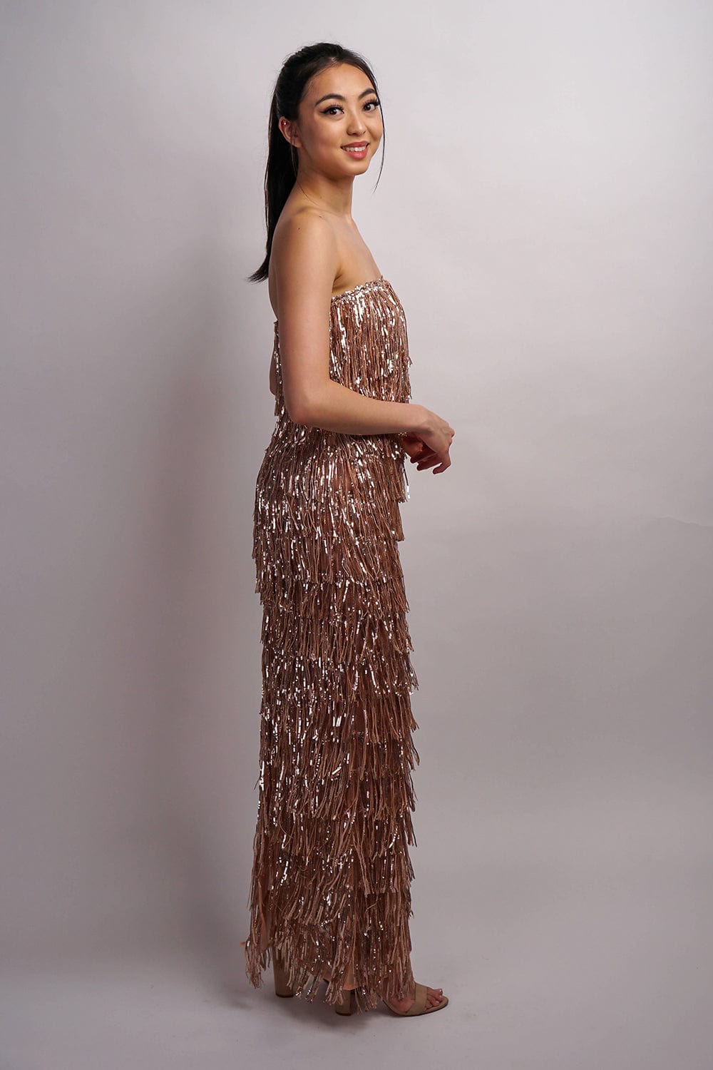 Magic Vip Silver Luxe Tassel Fringe Sequin Embellished Illusion Maxi D –  Nazz Collection