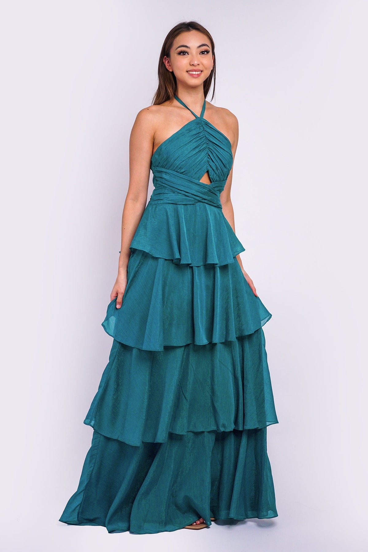 DCD GOWNS Teal Halter 4 Tiers Gown