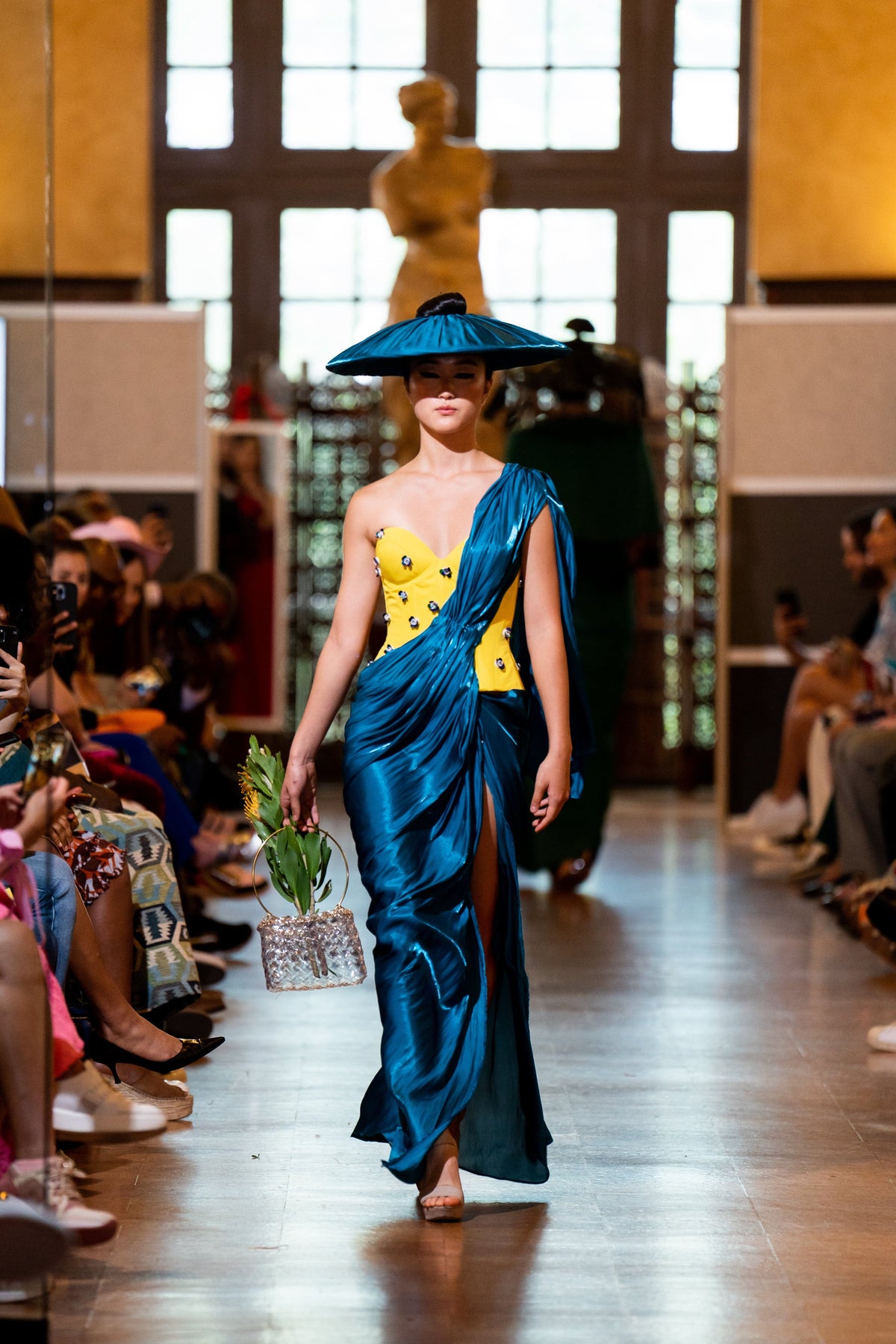 CD-Archive GOWNS Yellow Flower Corset with Teal Drape Dress