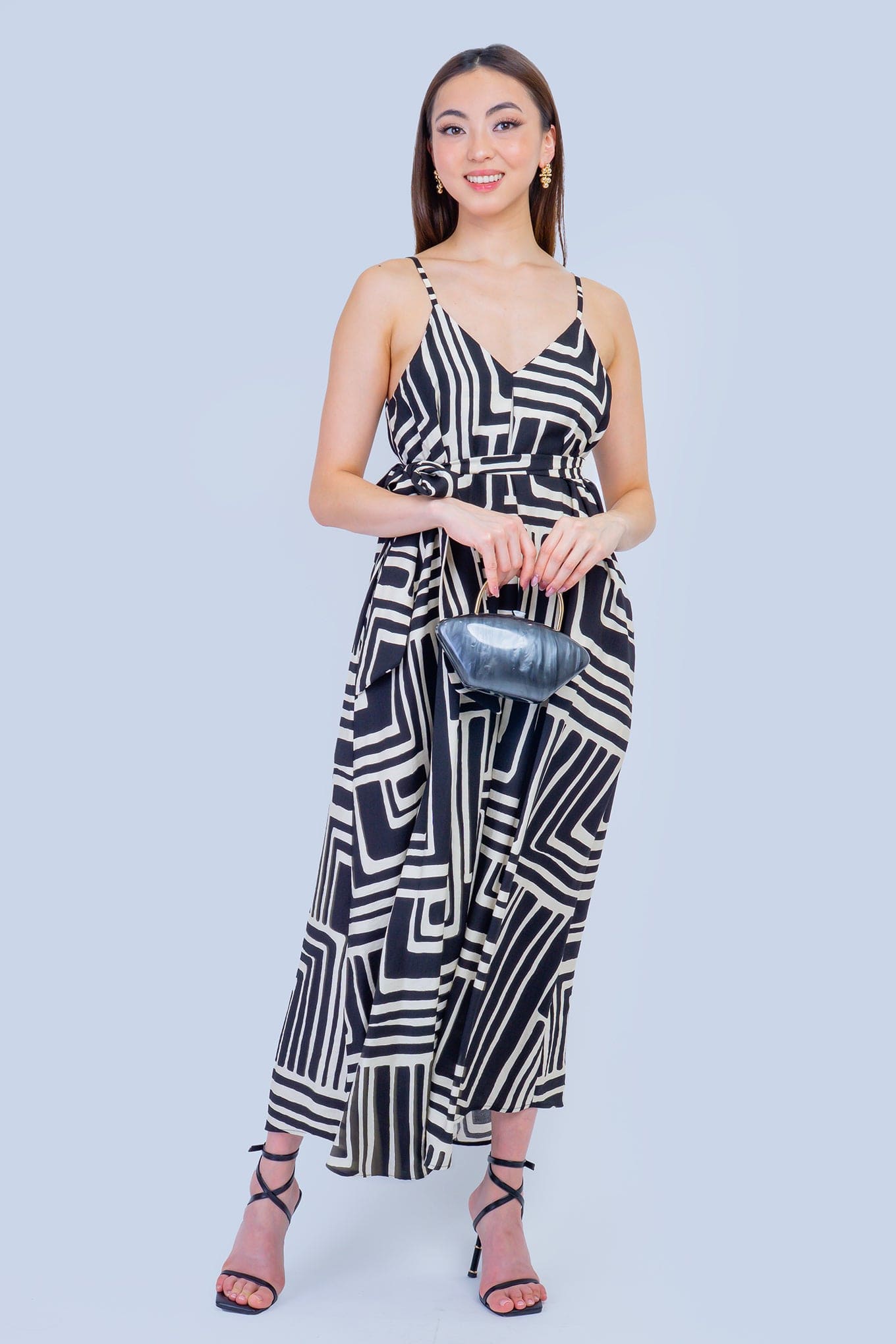 DCD HANDBAGS Black Marble Gold Arch Handle Clutch