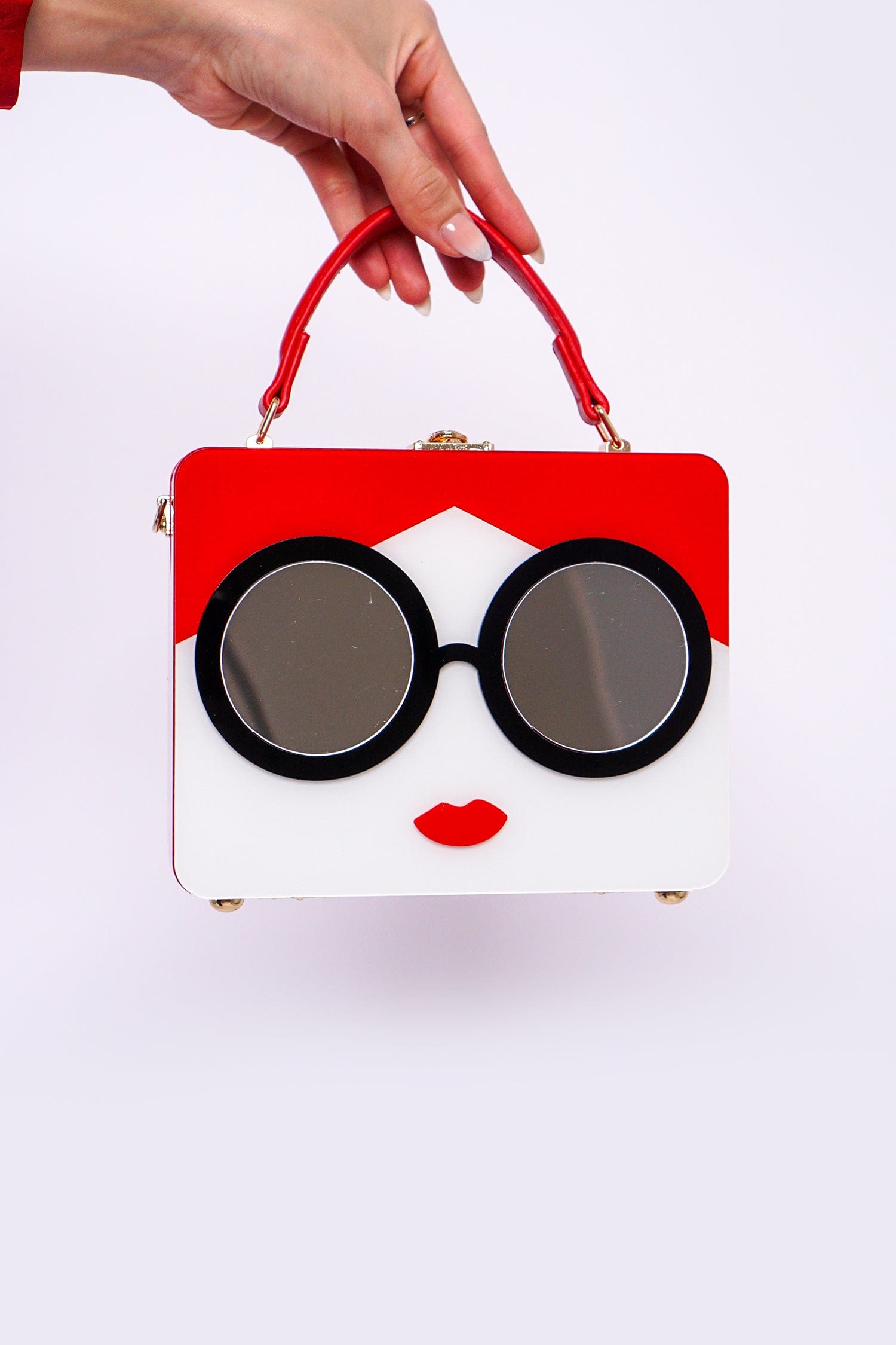 DCD HANDBAGS Red Round Mirror Glasses Purse