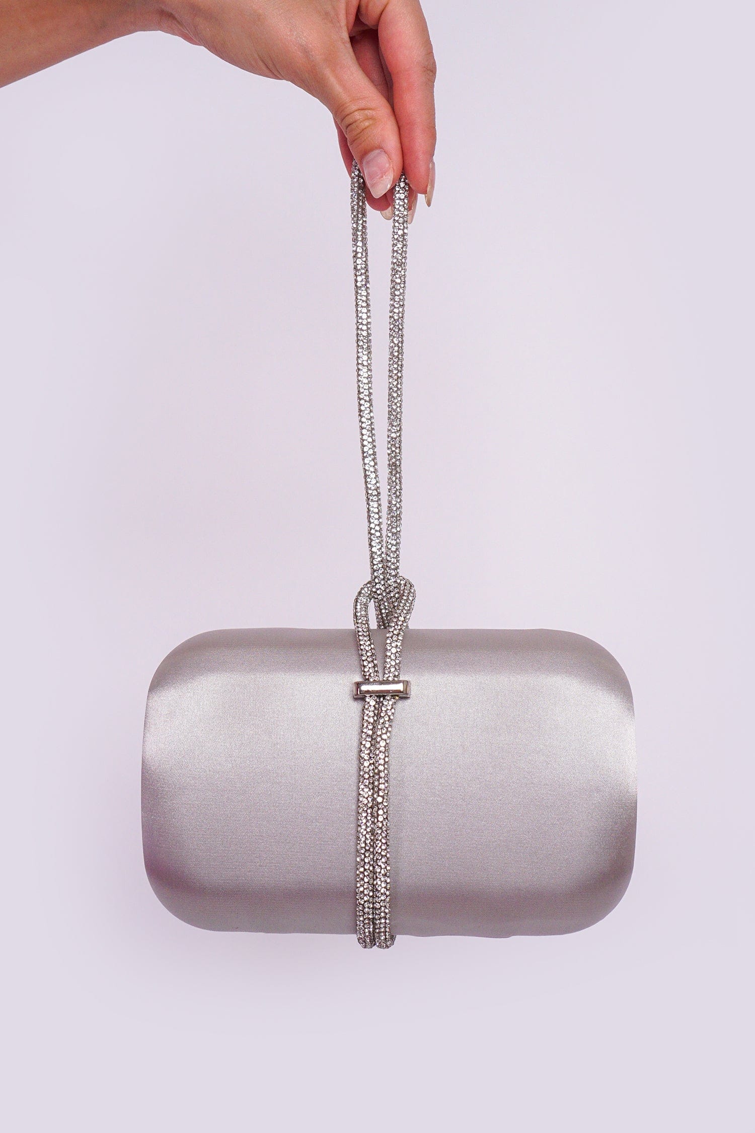 DCD HANDBAGS Silver Rhinestone Loop Clutch