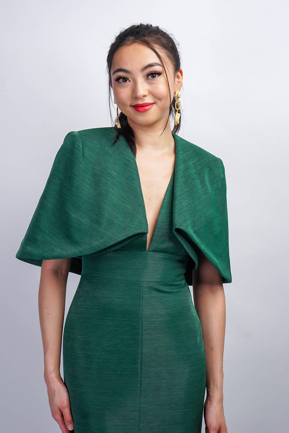 Chloe Dao JACKETS Green Luxe Sheen Short Cape Jacket