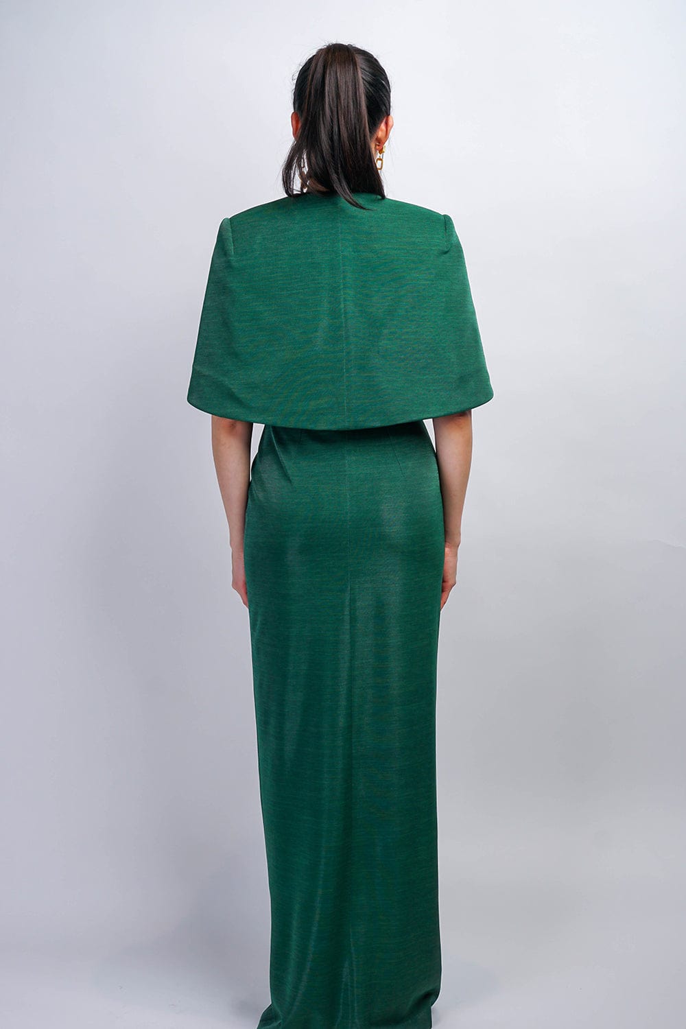 Chloe Dao JACKETS Green Luxe Sheen Short Cape Jacket