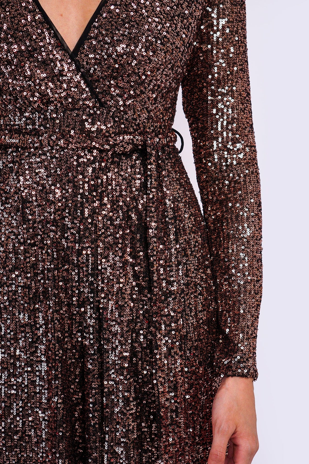 DCD JUMPSUITS Bronze Sequins Belted Jumpsuit
