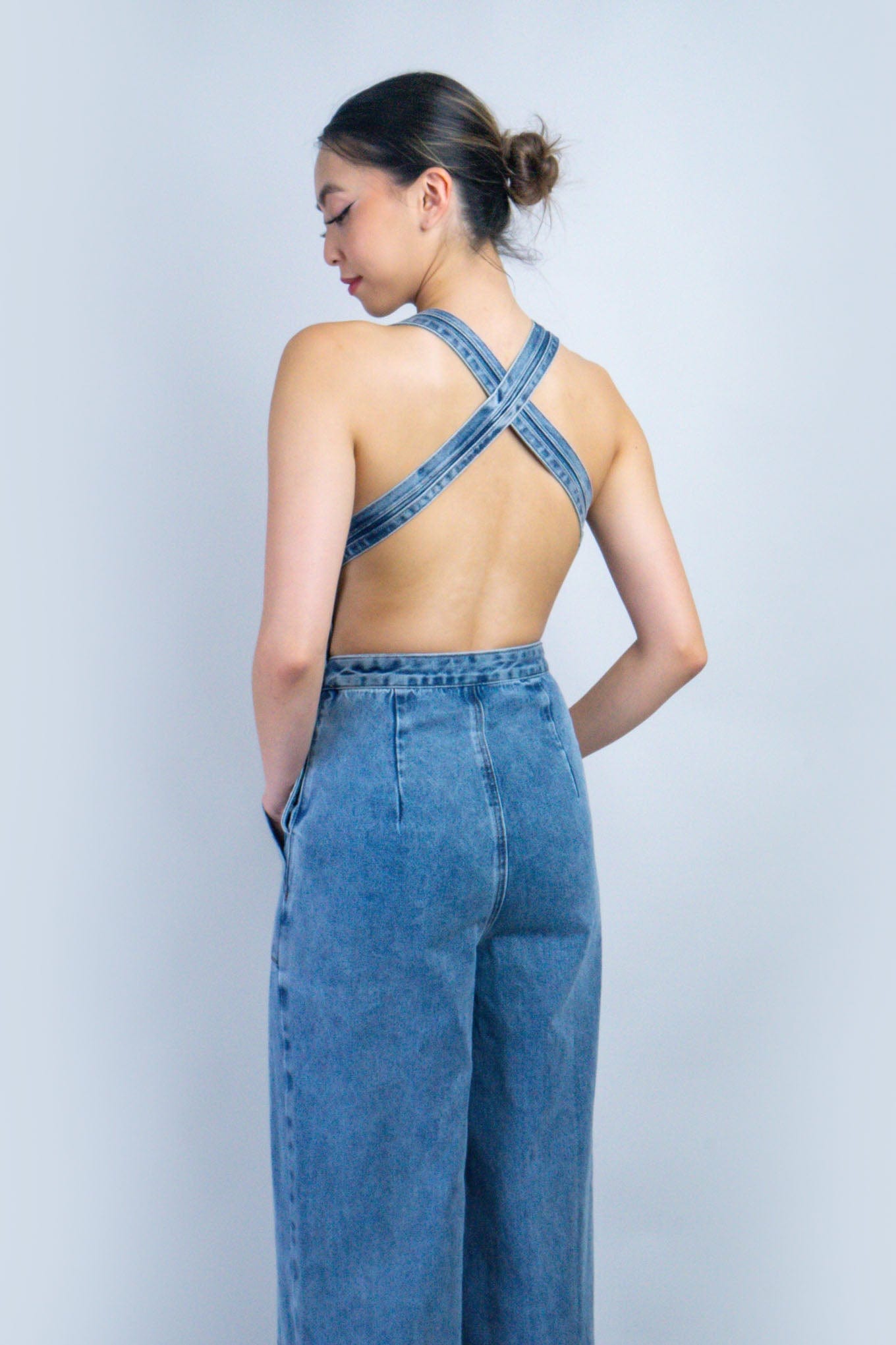 DCD JUMPSUITS Denim V Neckline Jumpsuit