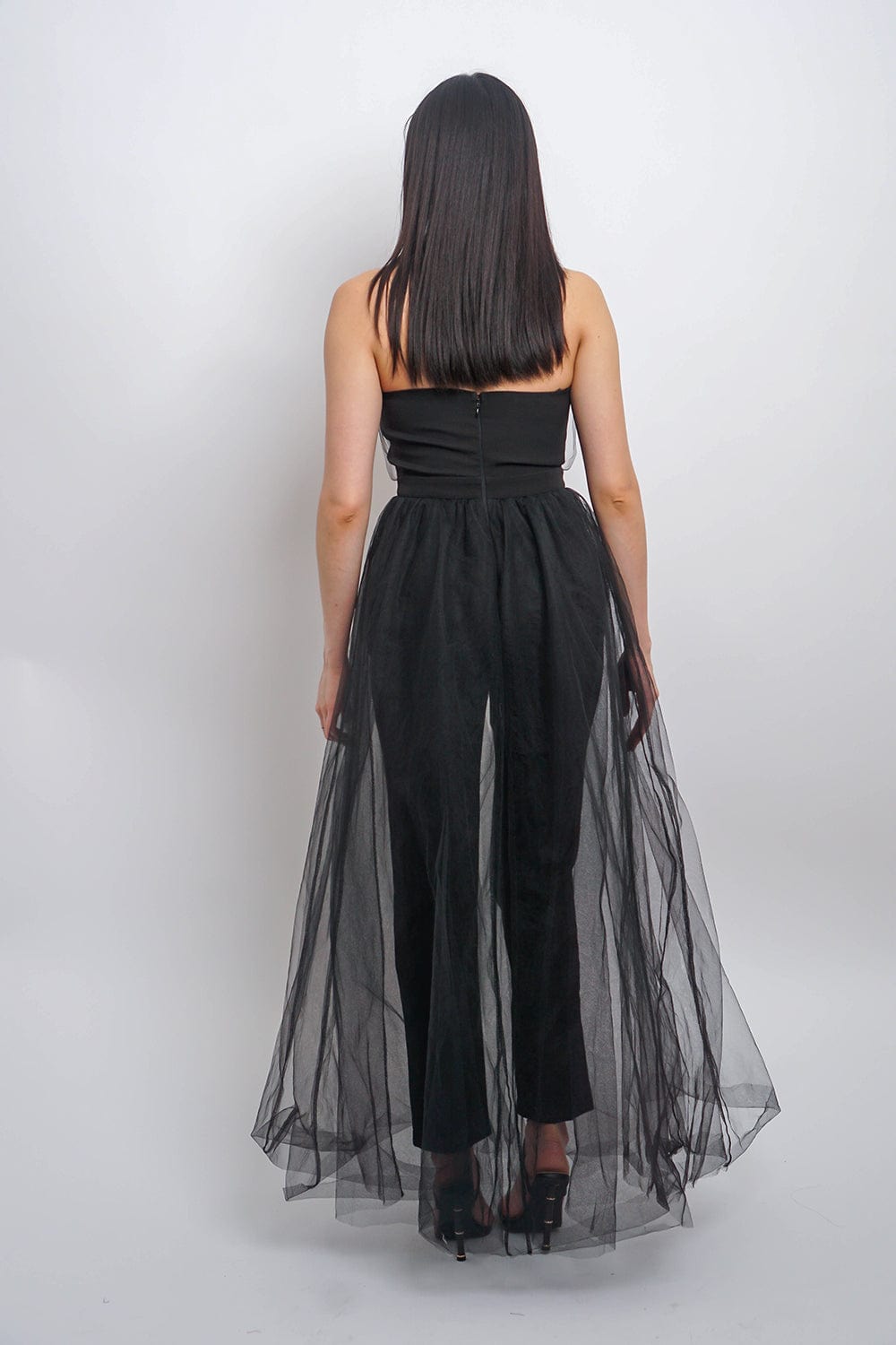 DCD JUMPSUITS & ROMPERS Black Tulle Jumpsuit with Crystals Belt