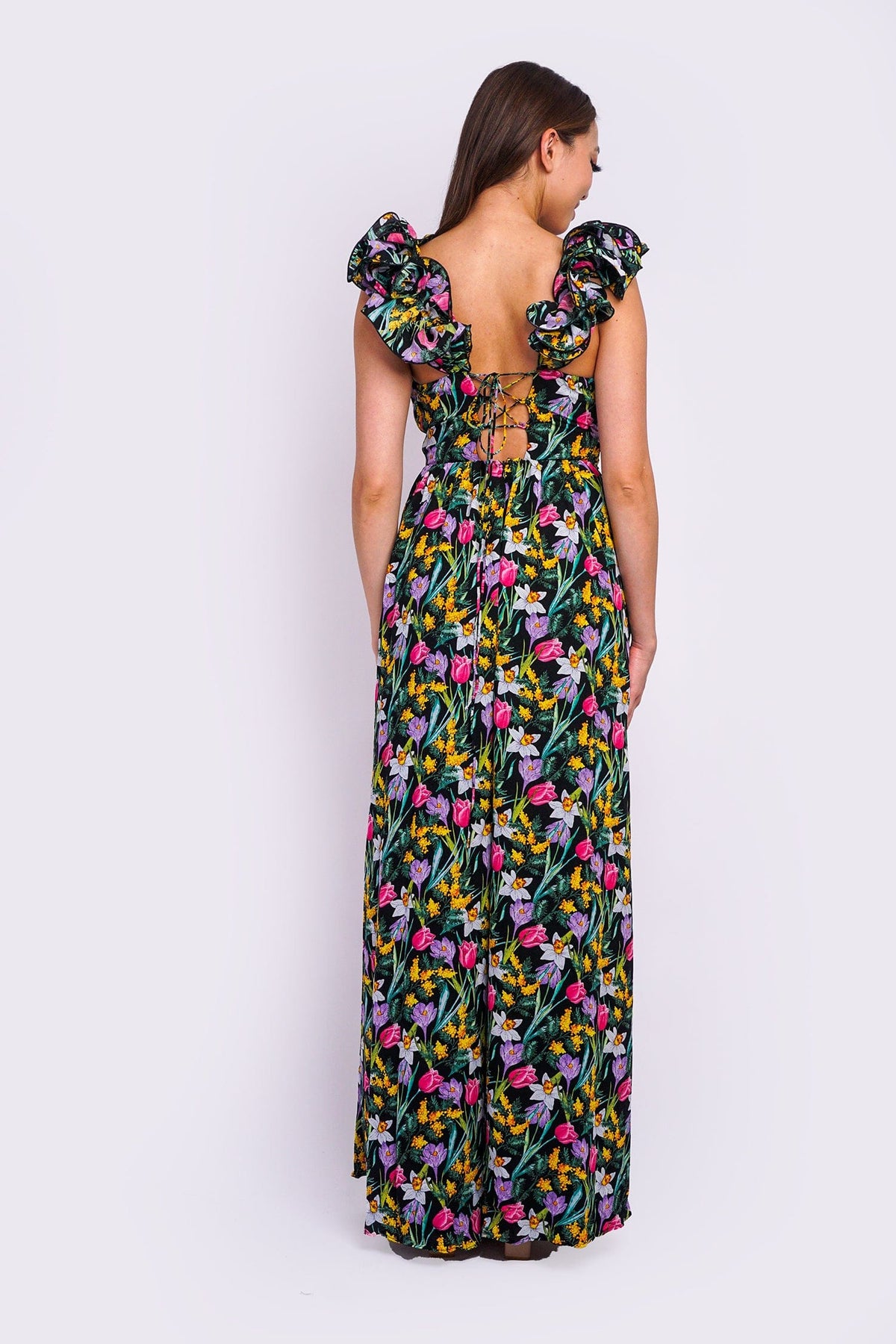 DCD JUMPSUITS &amp; ROMPERS Garden Flower Shoulder V Pleat Jumpsuit