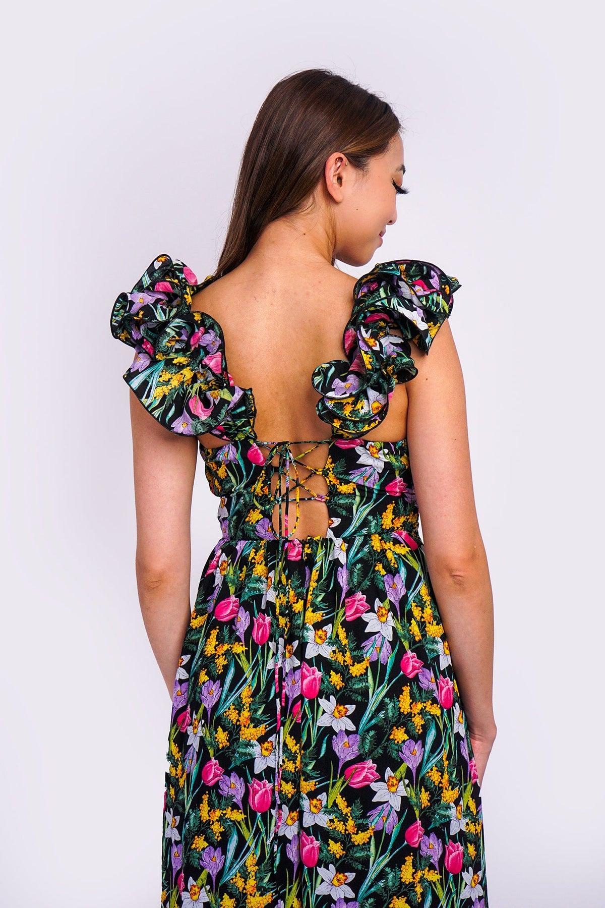 DCD JUMPSUITS &amp; ROMPERS Garden Flower Shoulder V Pleat Jumpsuit