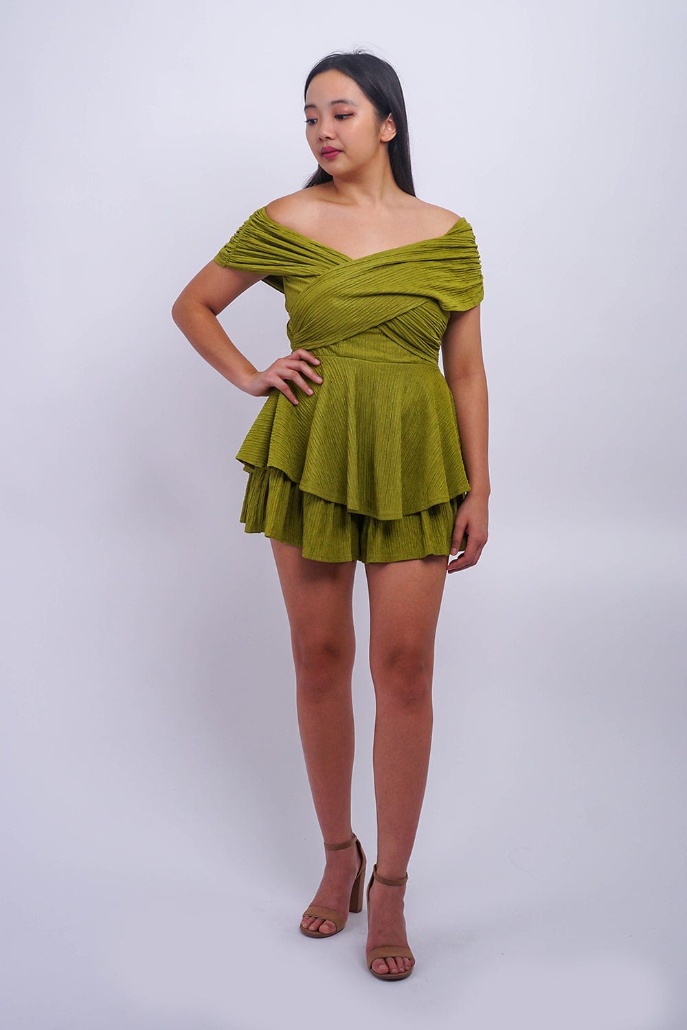 DCD JUMPSUITS & ROMPERS Off Shoulder Green X Dressy Romper