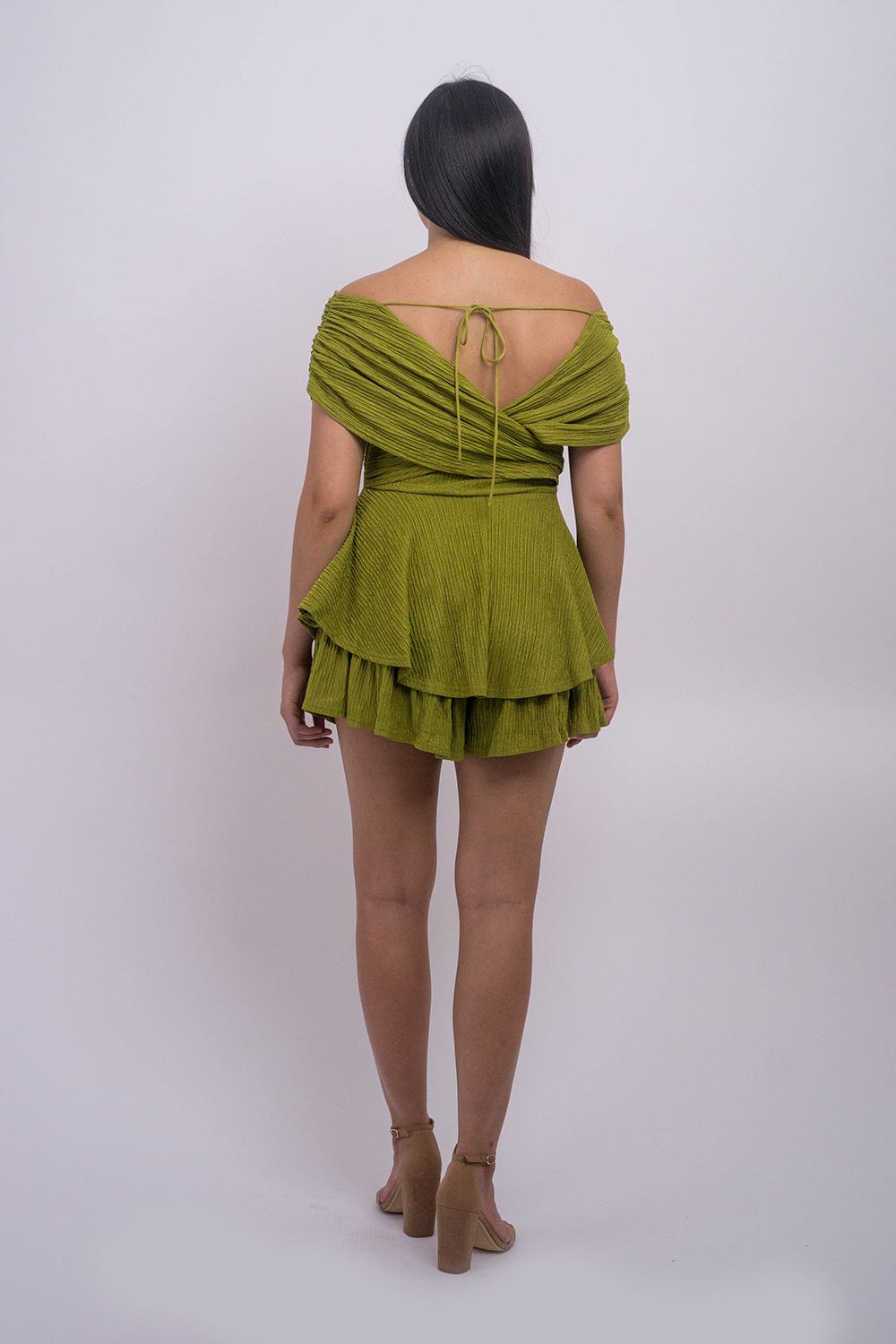 DCD JUMPSUITS & ROMPERS Off Shoulder Green X Dressy Romper