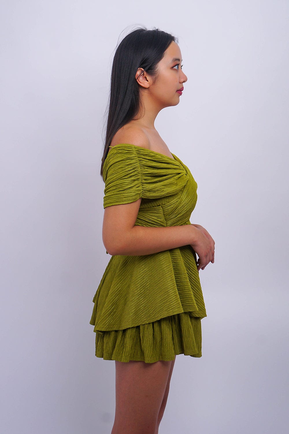 DCD JUMPSUITS &amp; ROMPERS Off Shoulder Green X Dressy Romper