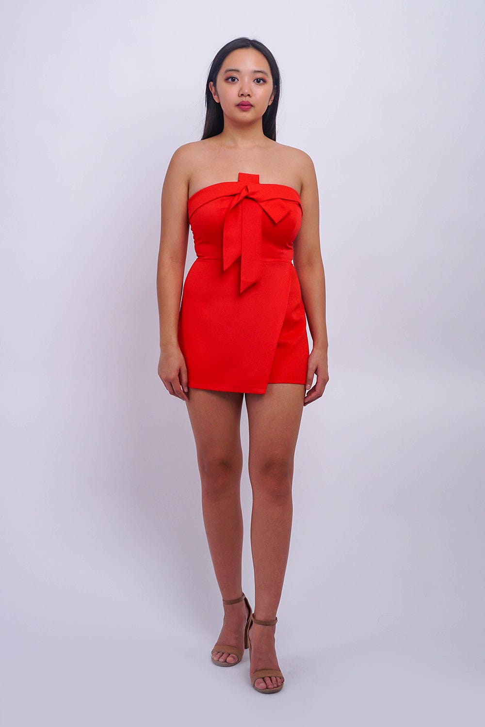 DCD JUMPSUITS &amp; ROMPERS Red Origami Tie Strapless Romper