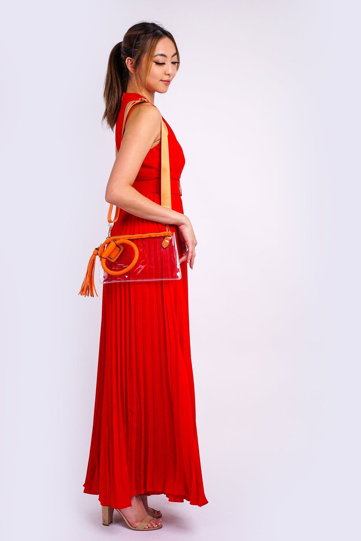 DCD JUMPSUITS &amp; ROMPERS Red  X Halter Nk Belted Pleats Jumpsuit