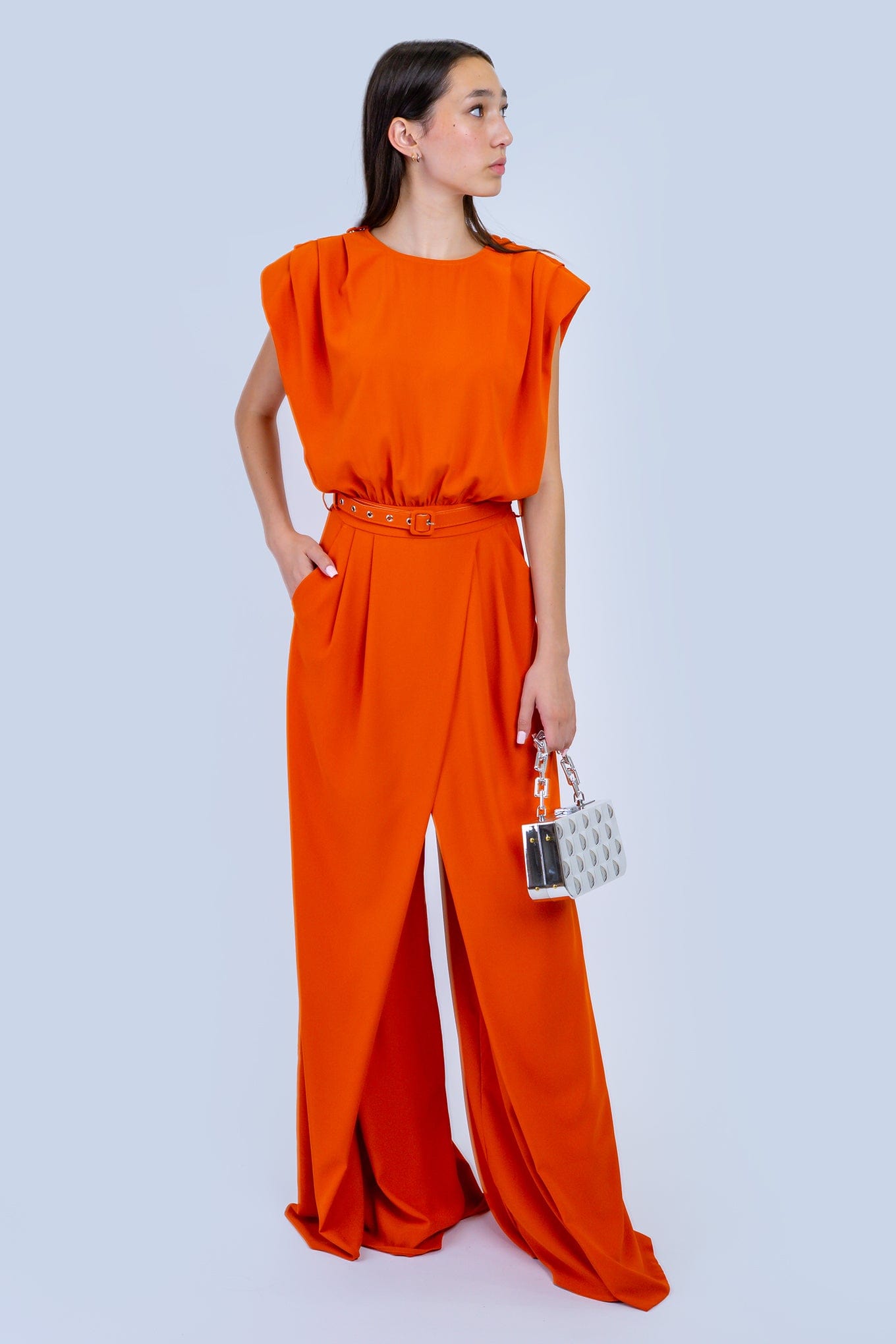DCD JUMPSUITS Rust Open Back Wide Shoulder Jumpsuit
