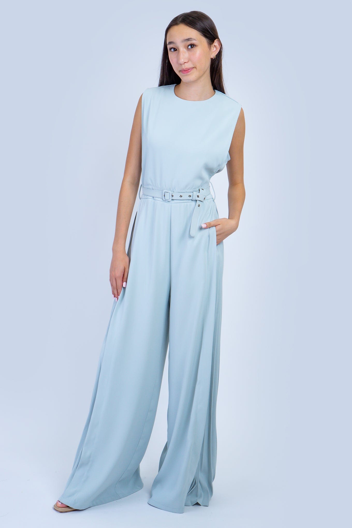 DCD JUMPSUITS Sky Blue Side Pleated Jumpsuit