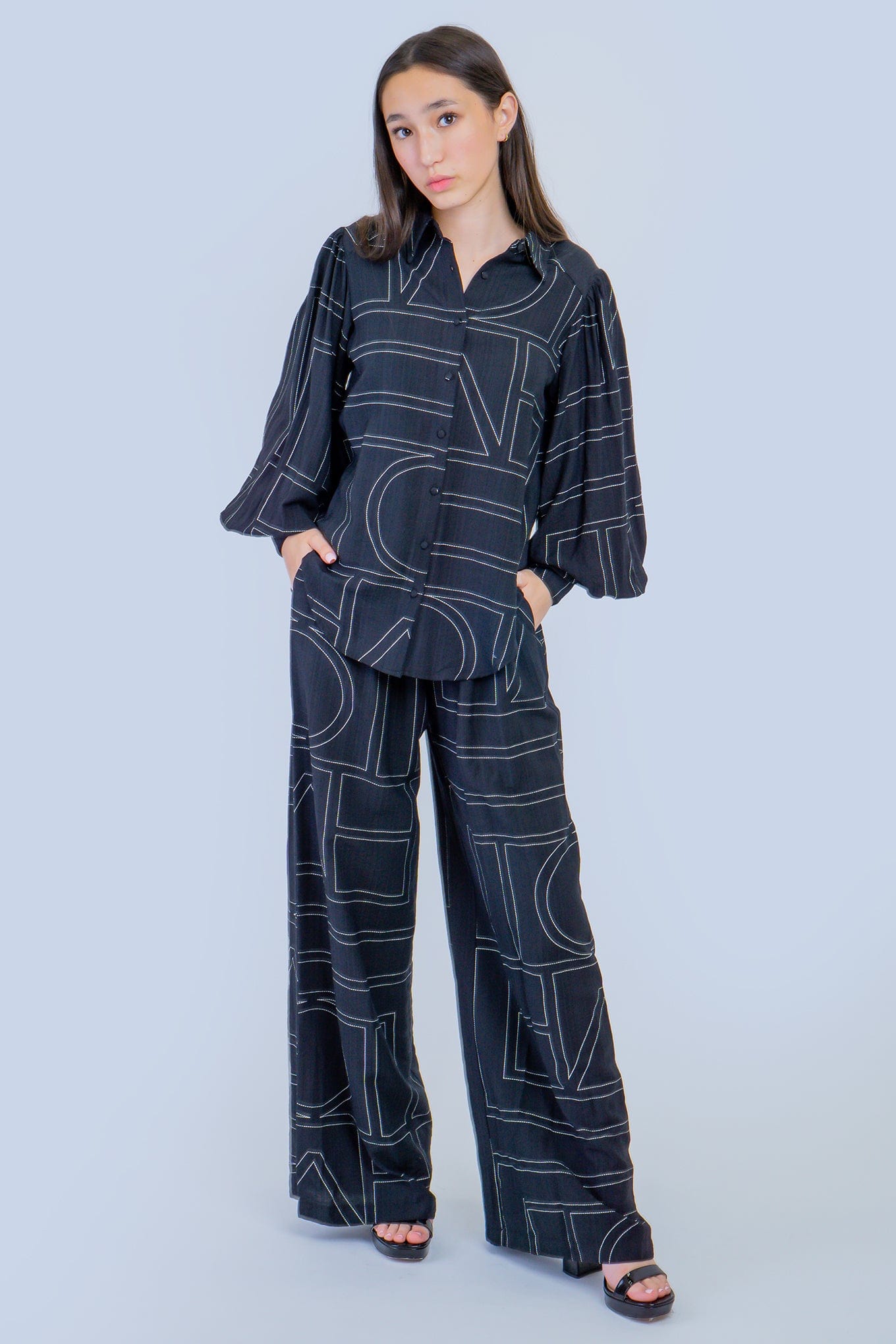 DCD PANTS Black/White Linear Abstract Pants