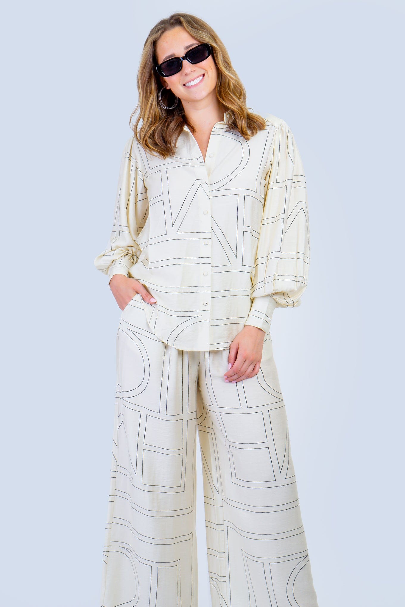 DCD PANTS Cream and Black Linear Abstract Pants