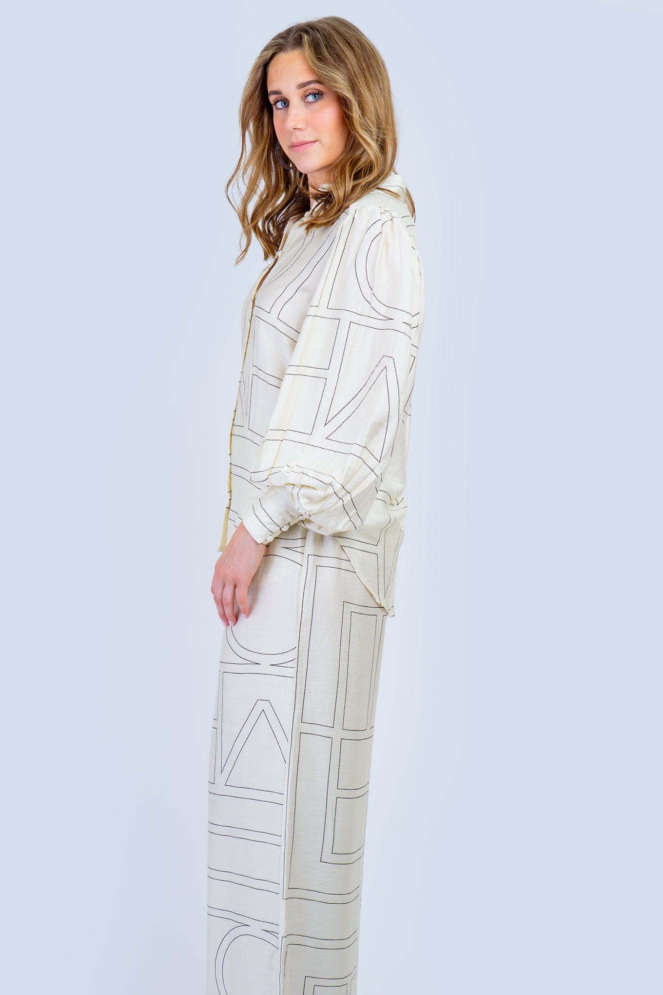 DCD PANTS Cream and Black Linear Abstract Pants