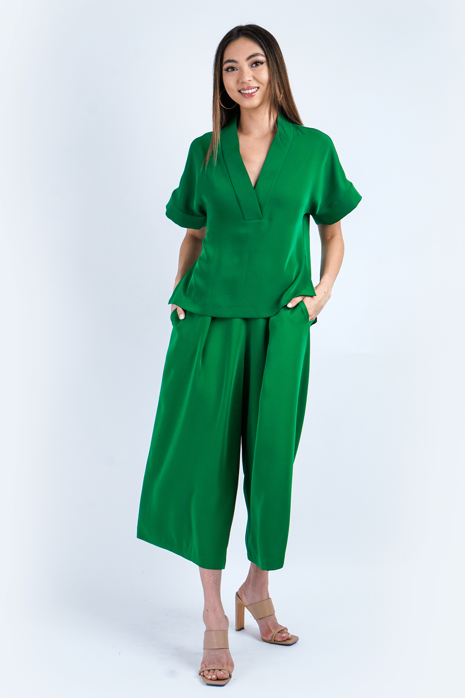 Chloe Dao PANTS Green Pleated High Waist Wide Leg Kira Pants