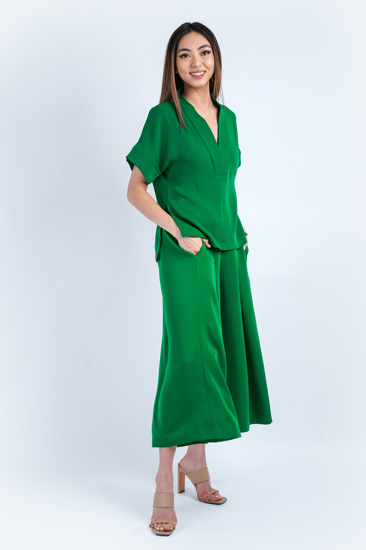 Chloe Dao PANTS Green Pleated High Waist Wide Leg Kira Pants