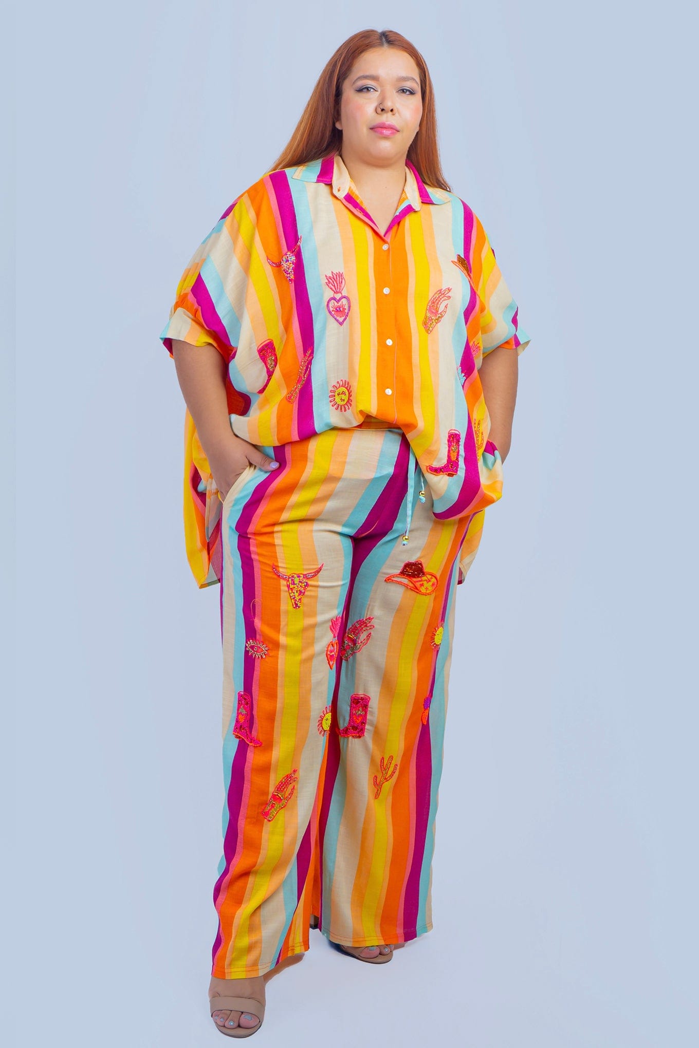 DCD PANTS Multi Stripes Beaded Western Pant