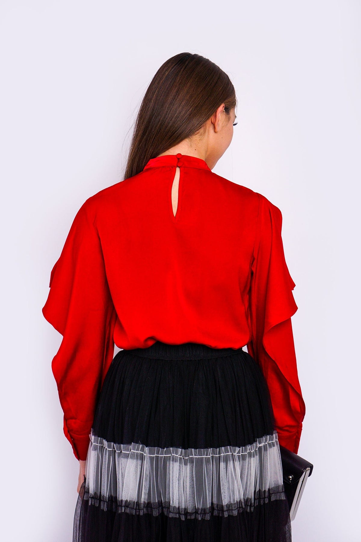 DCD Shirts &amp; Tops Red Open Sleeve L/S Top W/ Mock Neck