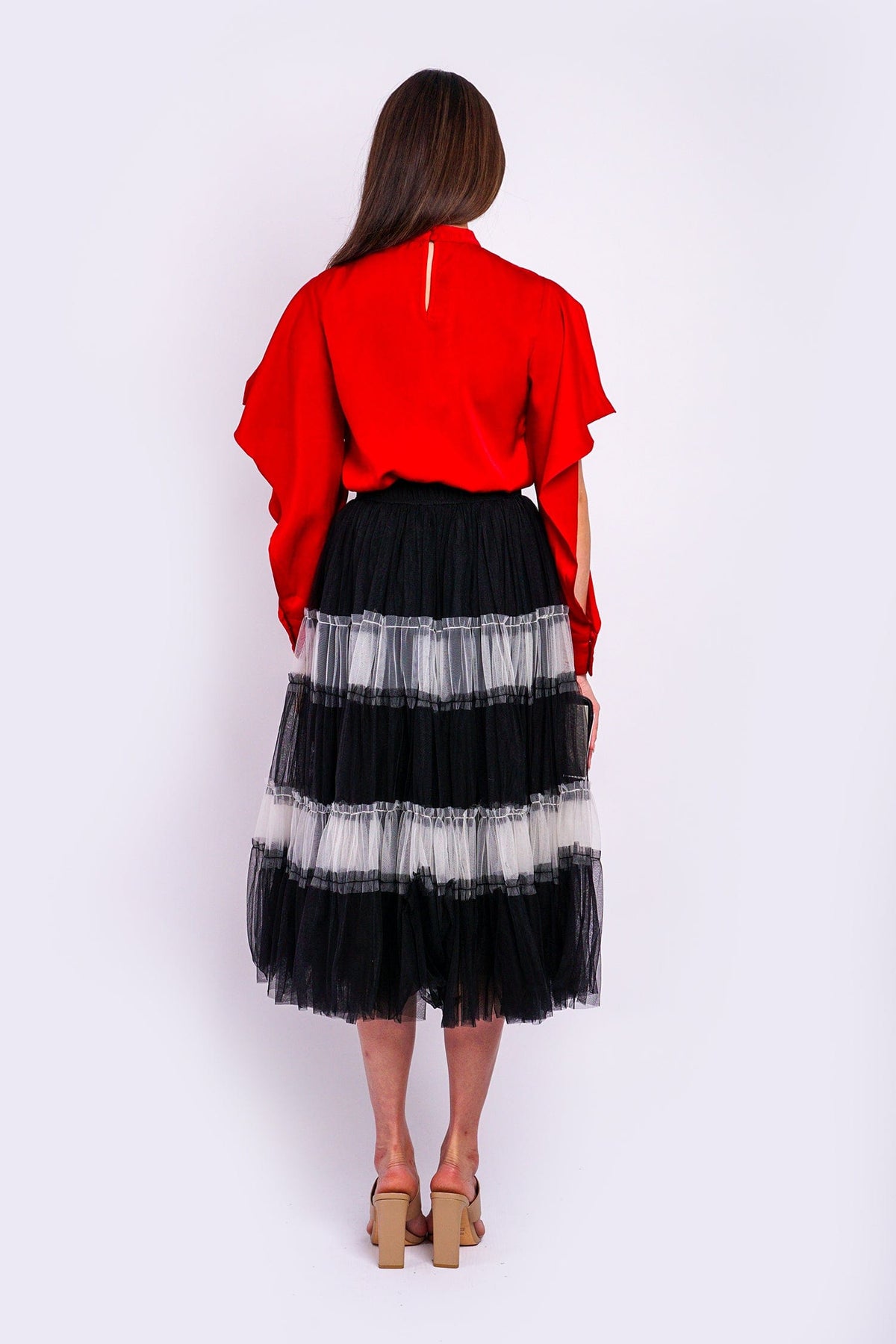 DCD Shirts &amp; Tops Red Open Sleeve L/S Top W/ Mock Neck