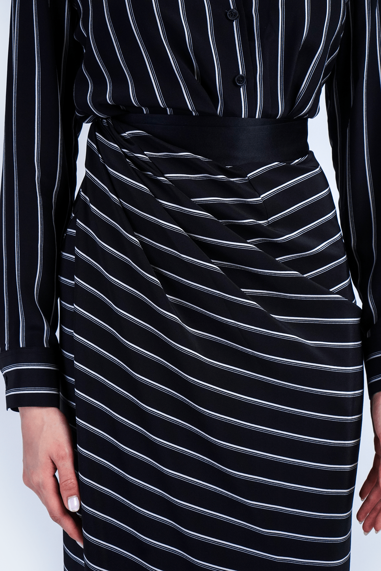 Chloe Dao SKIRTS Black Stripe Wrapped Long Trixie Skirt