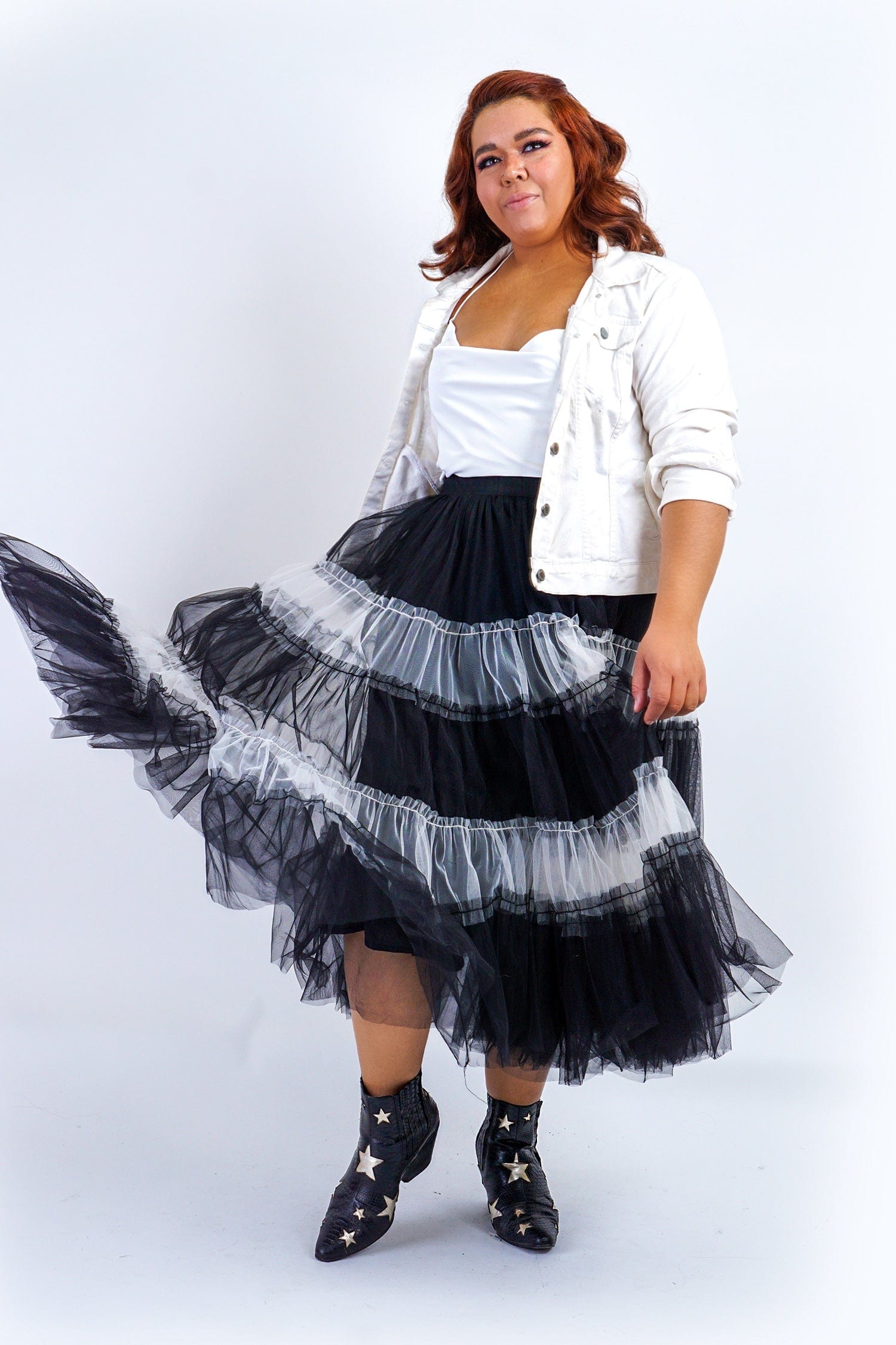 DCD SKIRTS Black White Full Tulle Skirt