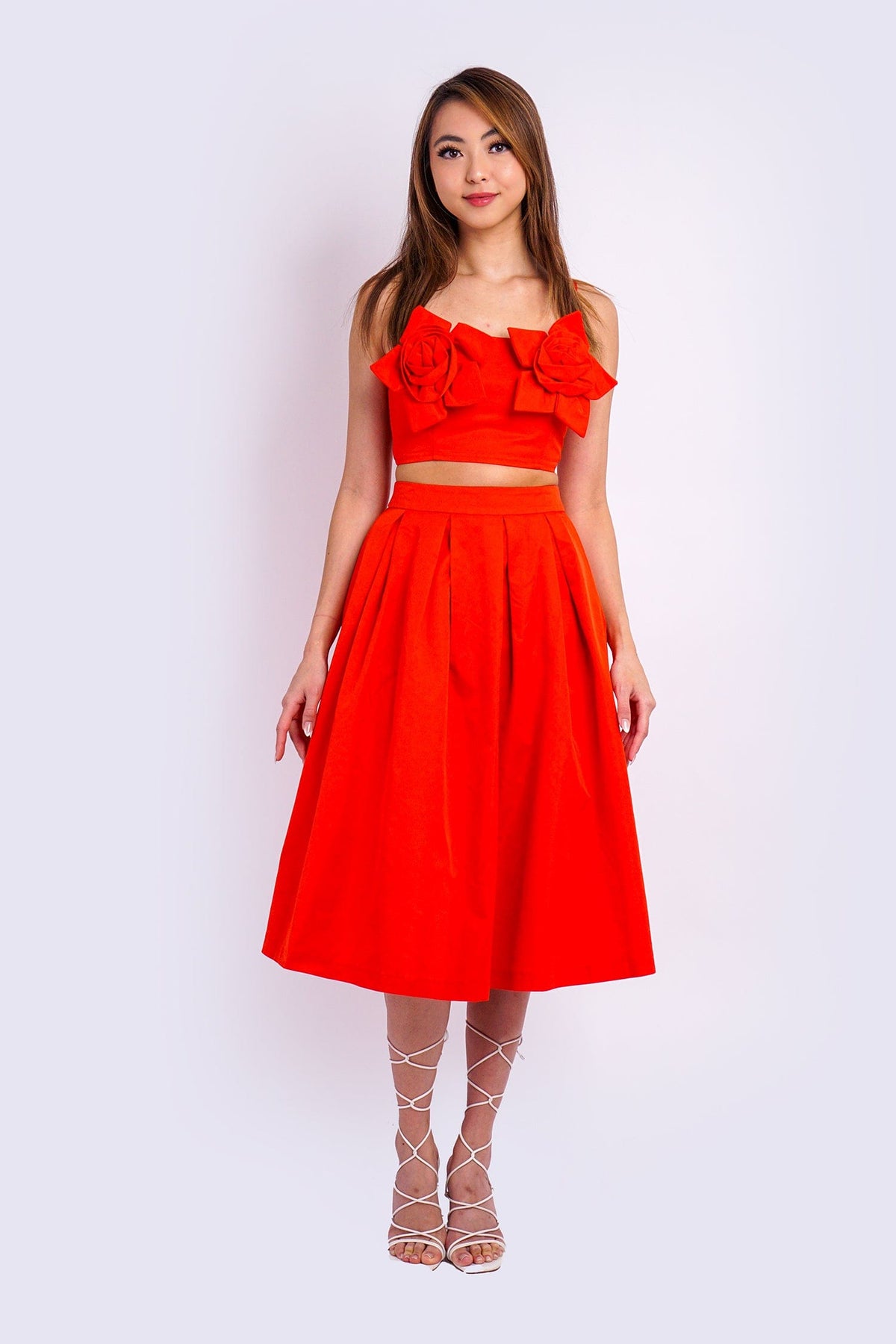 DCD SKIRTS Red 3D Flora Top And Skirt Set