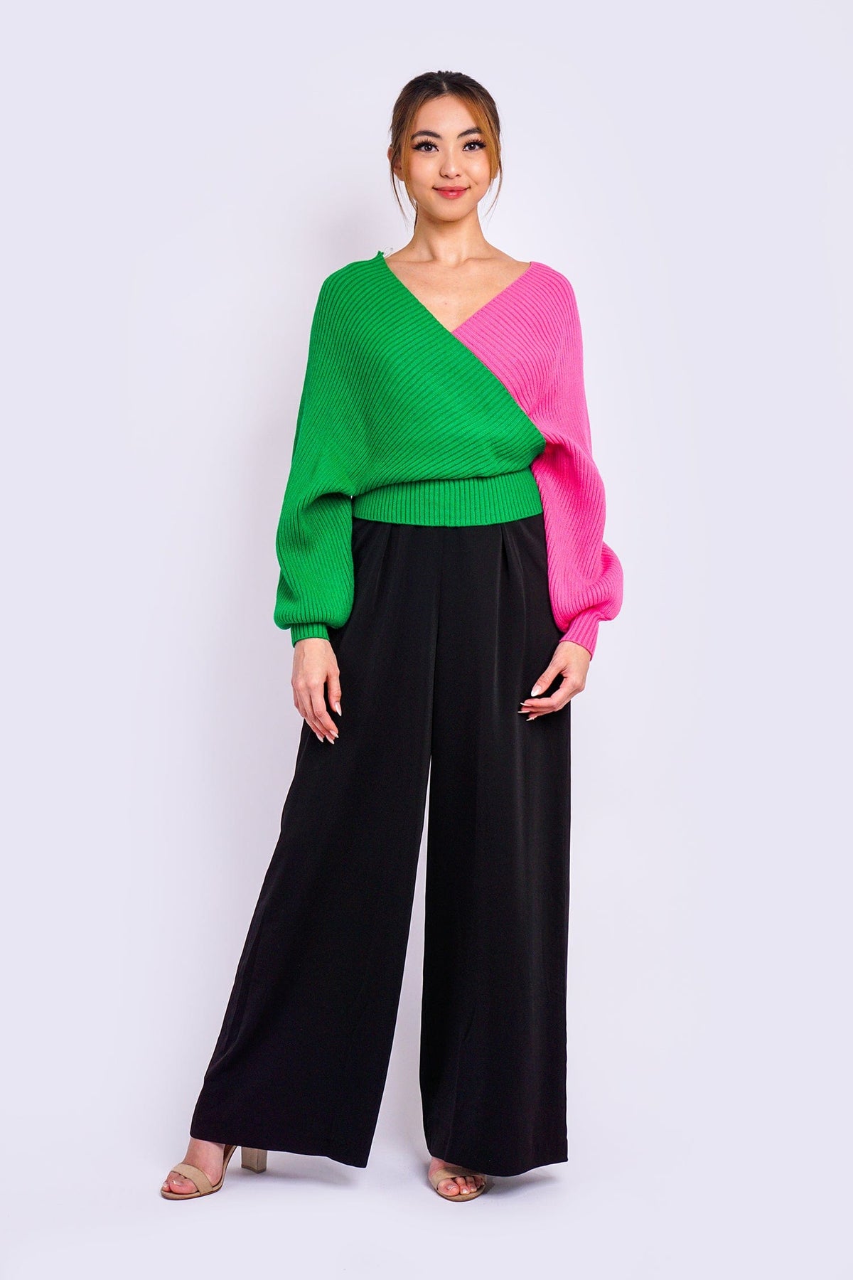 DCD SWEATERS Green/ Pink ColorBlock Sweater