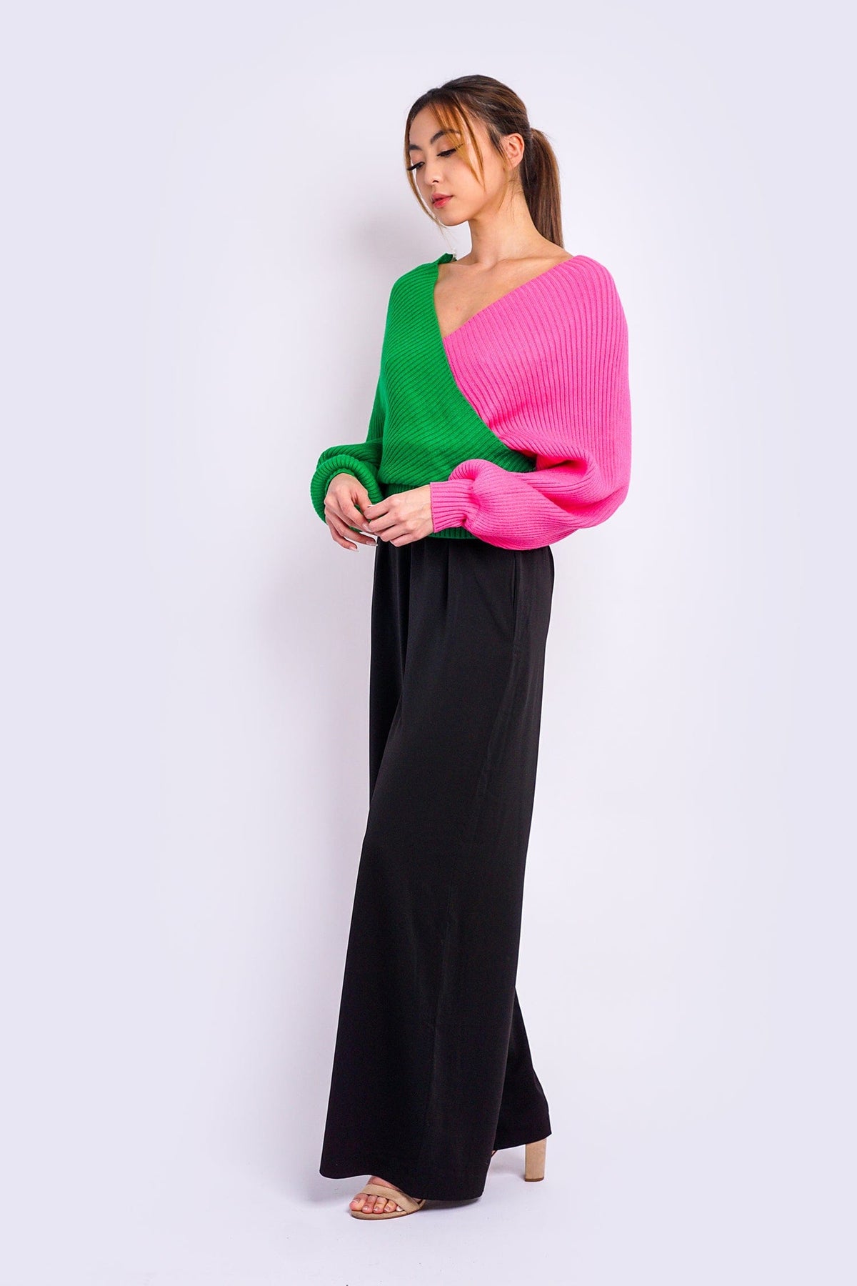 DCD SWEATERS Green/ Pink ColorBlock Sweater