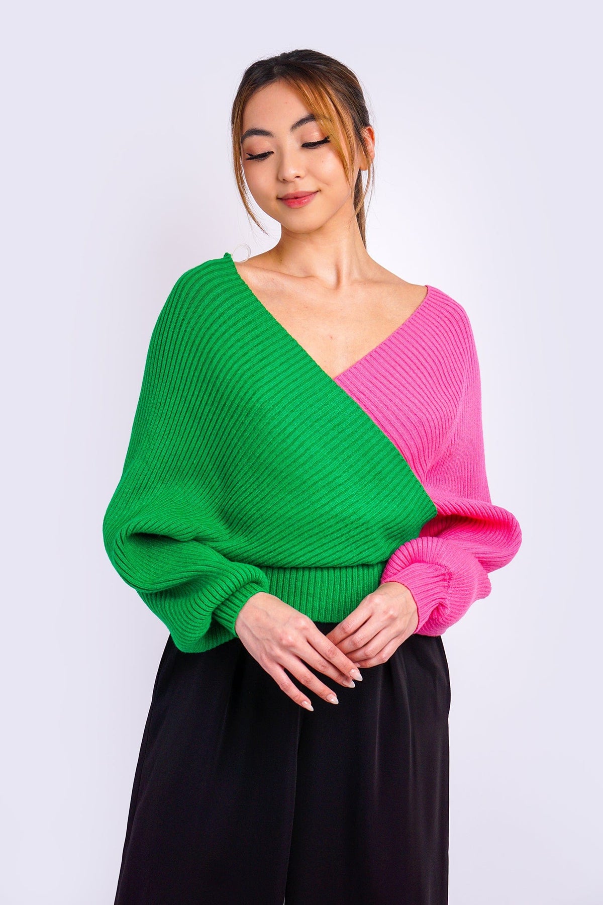 DCD SWEATERS Green/ Pink ColorBlock Sweater