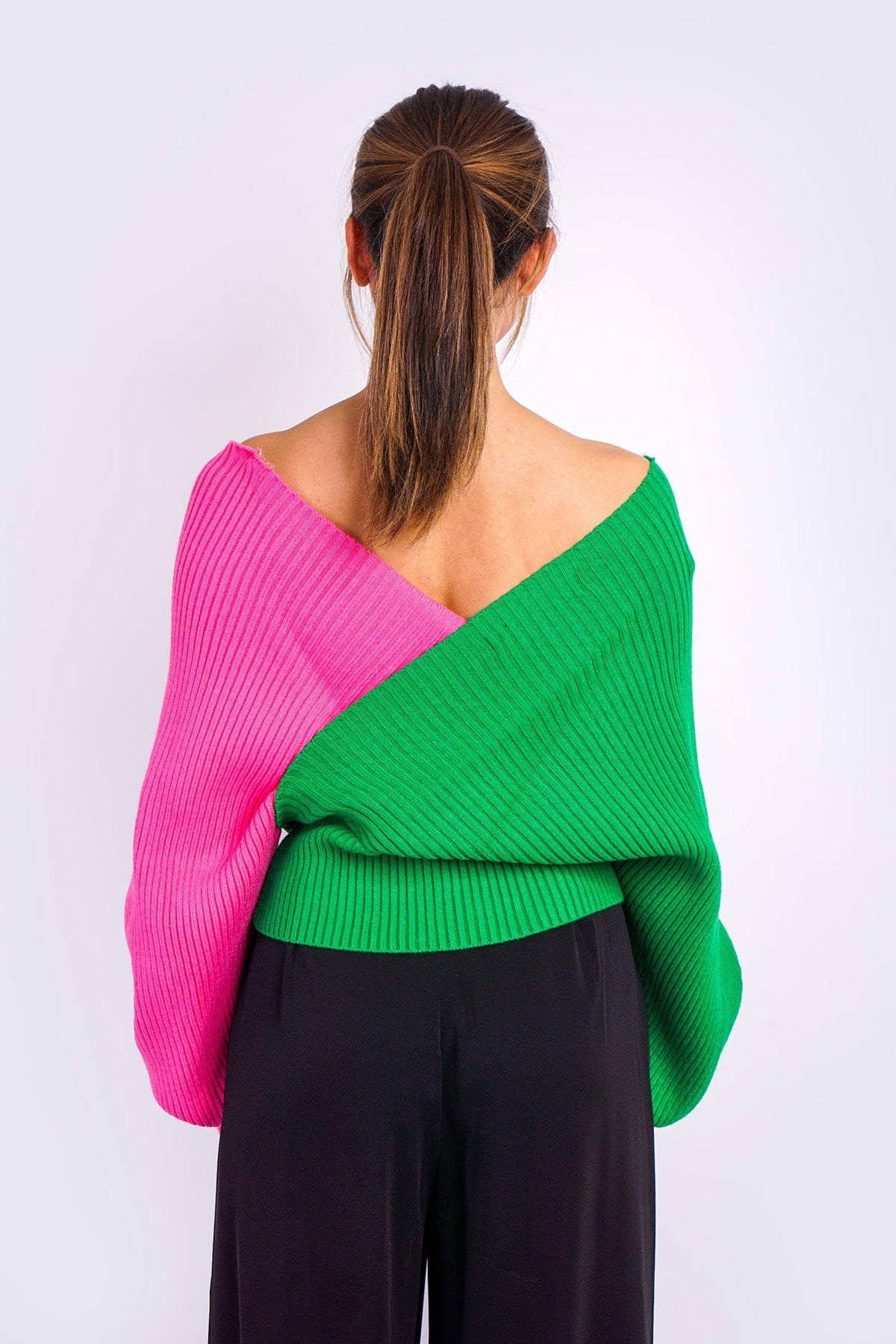 DCD SWEATERS Green/ Pink ColorBlock Sweater