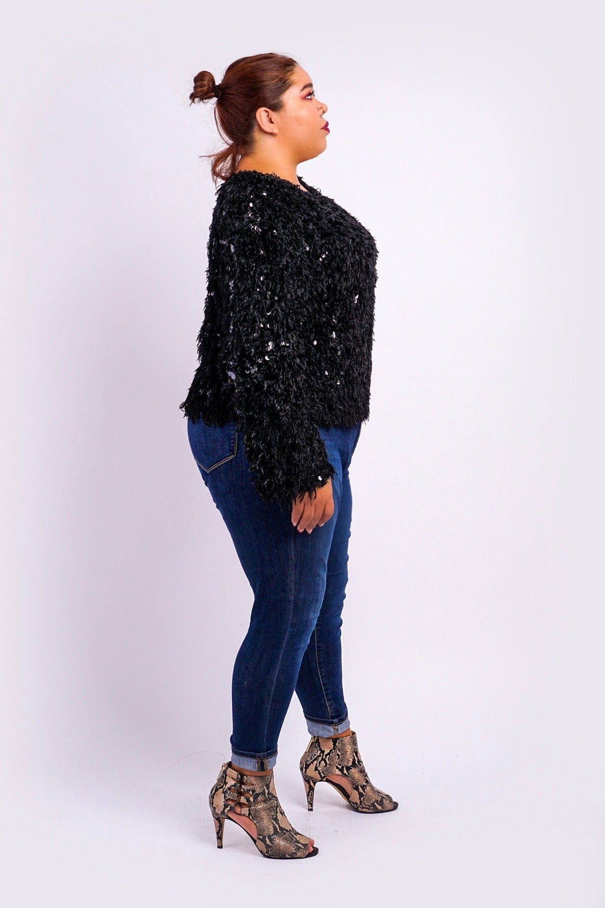 DCD SWEATERS Plus Black Fuzzy Sequins Sweater