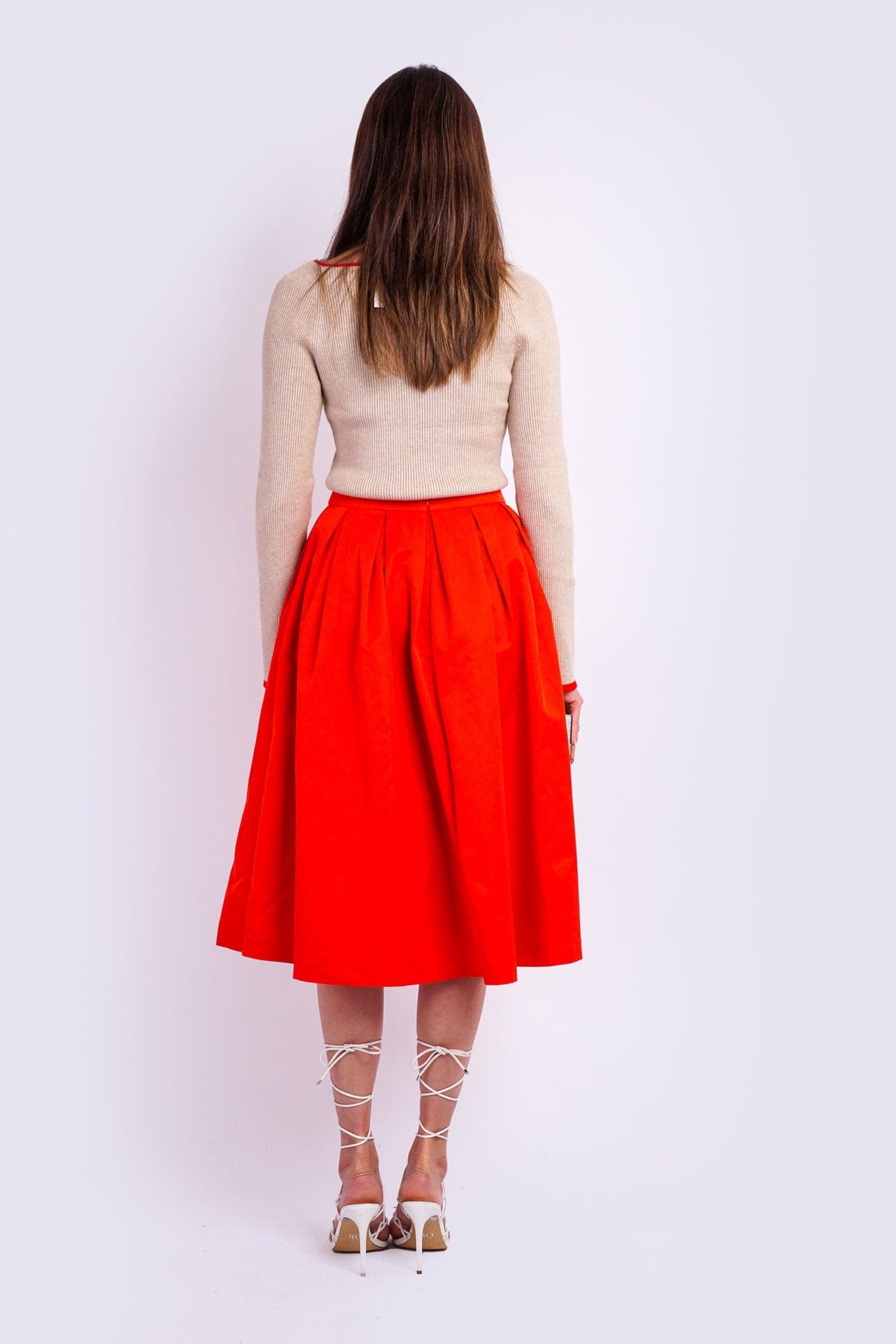 DCD SWEATERS Taupe Red Square Neck Sweater