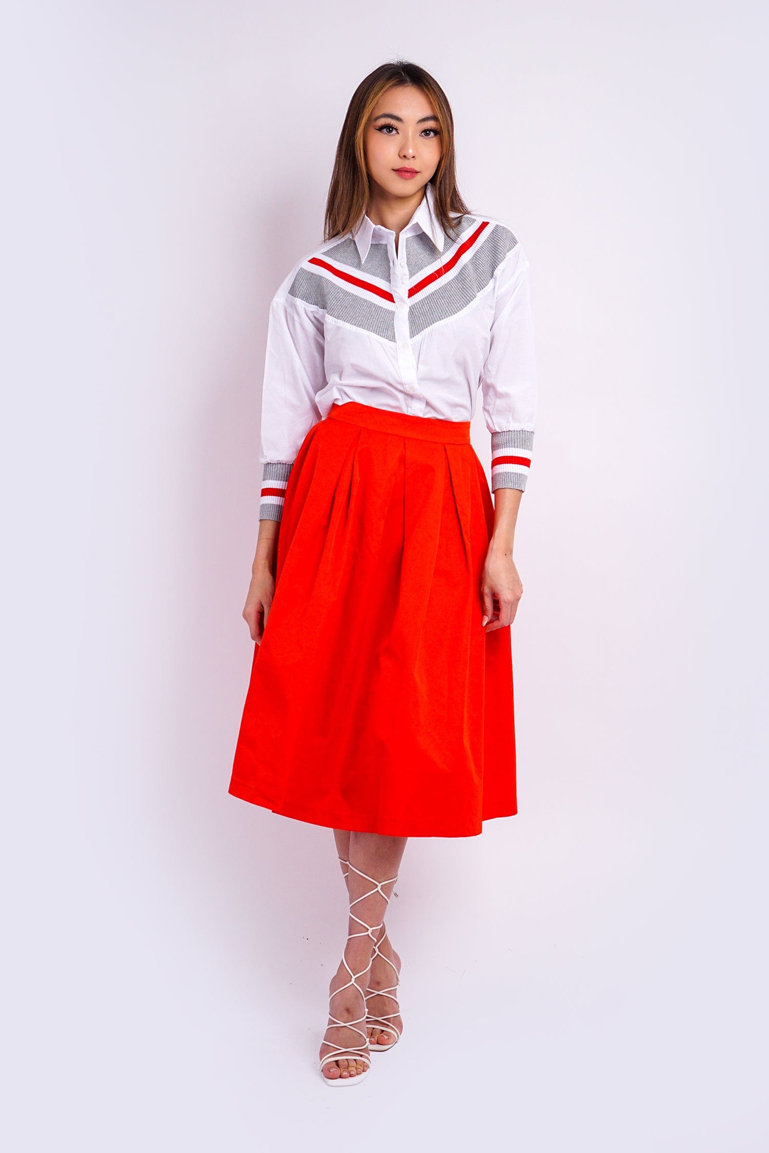 DCD Top Red Stripe Knit Yoke Dress Shirt