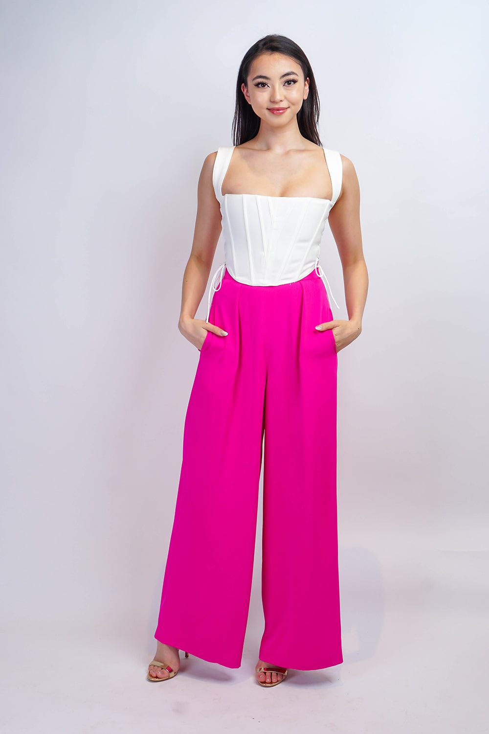DCD Top White Corset Eyelets Side Lace Up Top