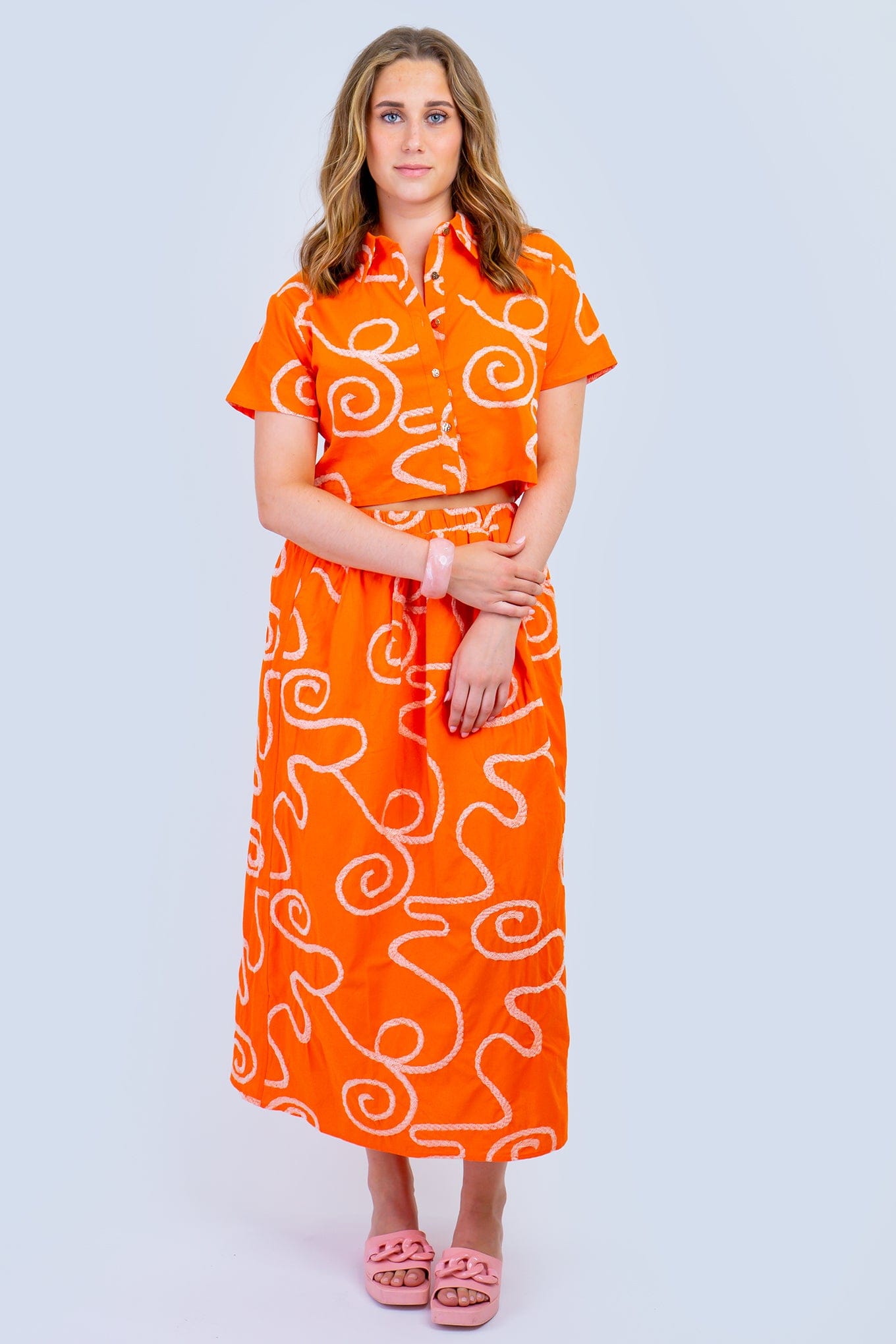 DCD TOPS Beige Swirls Orange Top