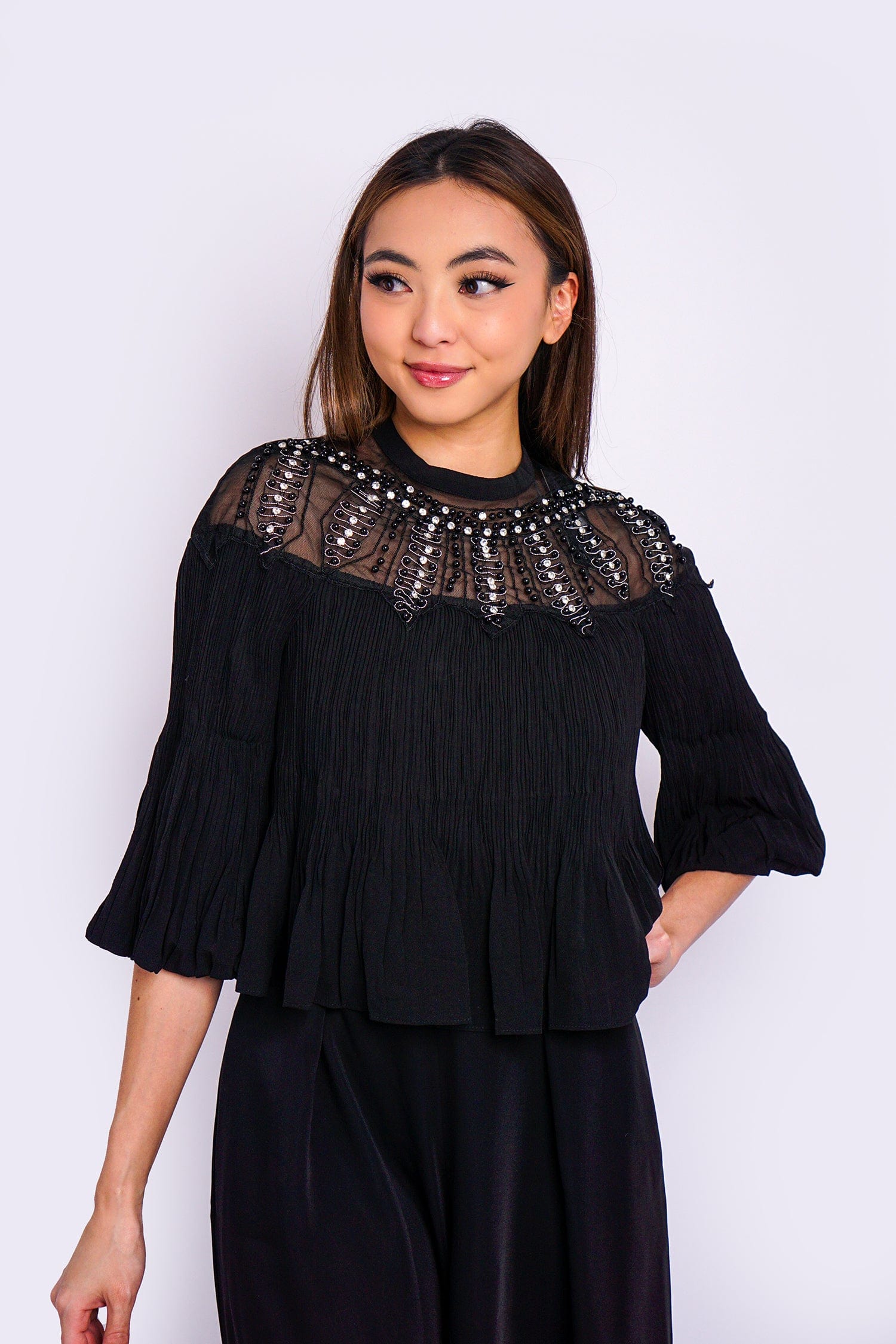 DCD TOPS Black Beaded Neck Top